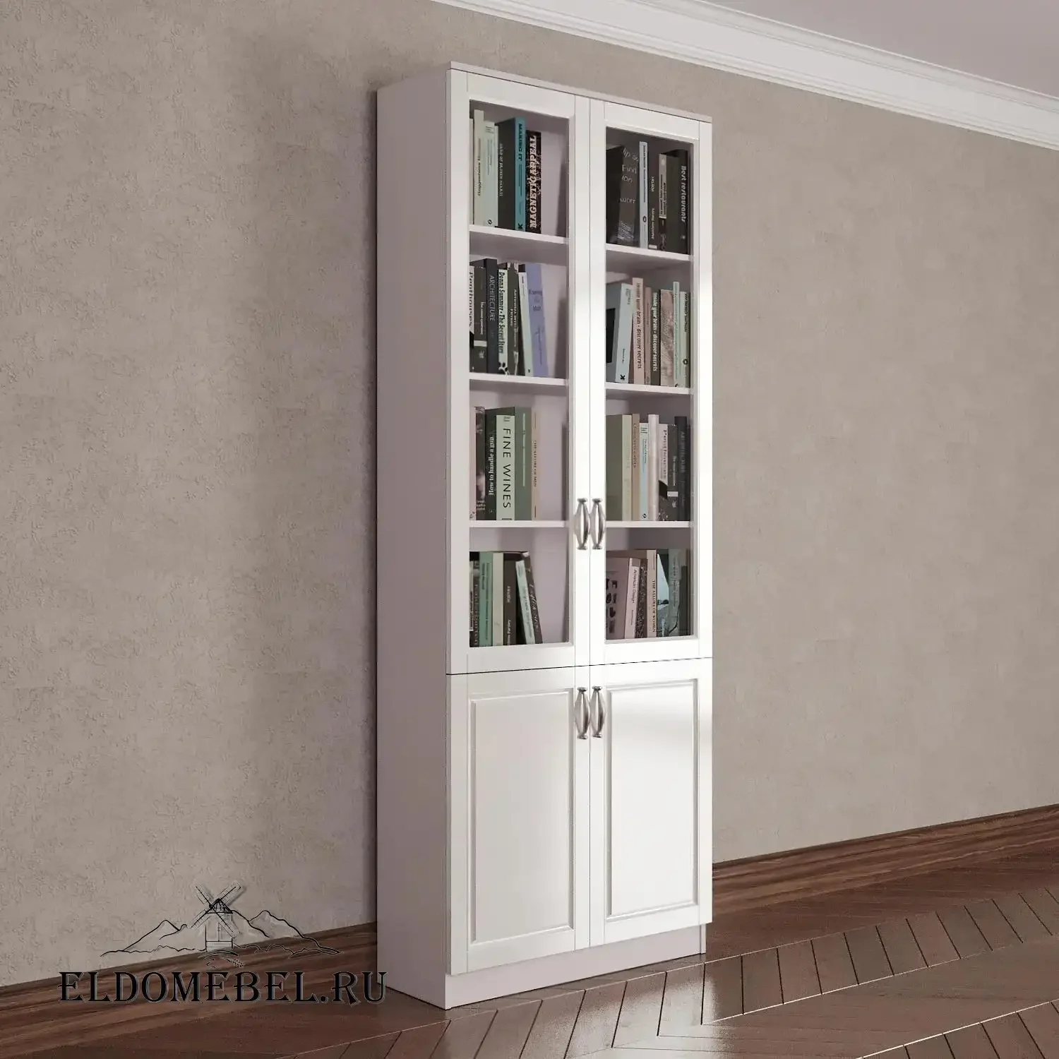 Книжный шкаф 2/3      цвет Адамант белый глянец