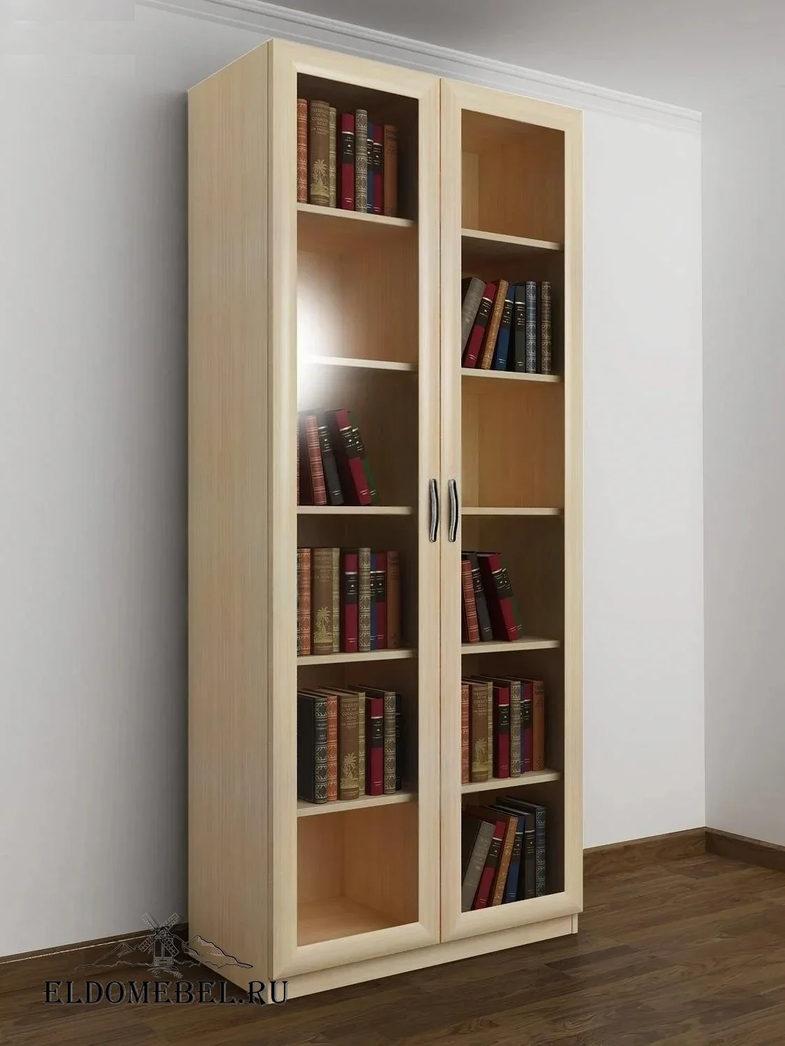 Книжный шкаф 2/1      цвет Стандарт молочный беленый дуб