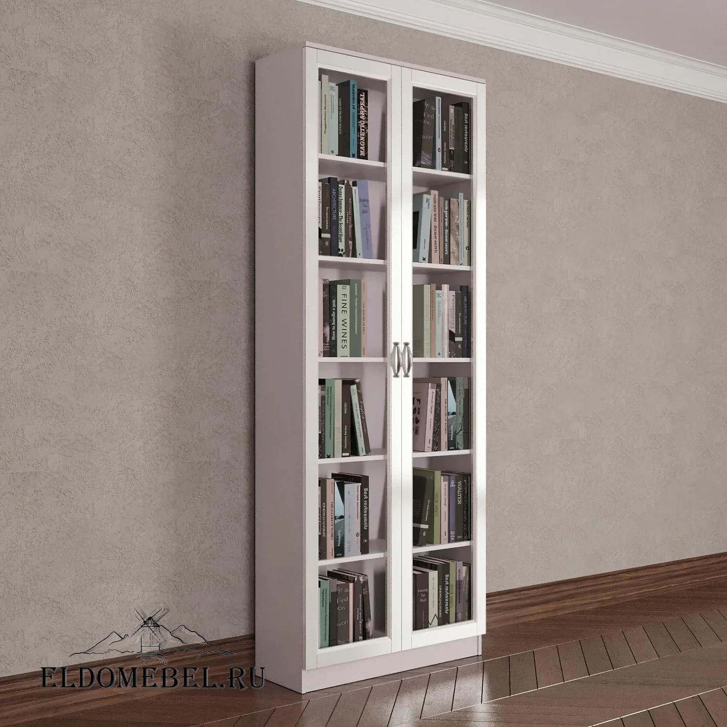 Книжный шкаф 2/1      цвет Адамант белый глянец