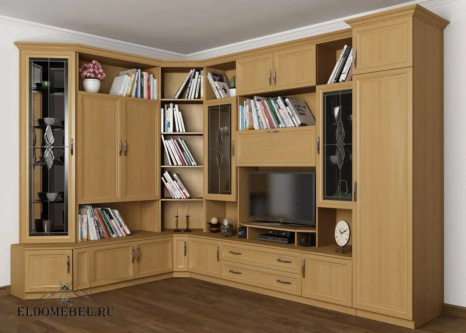 Стенка Аврора-60   с витражами    цвет Стандарт бук