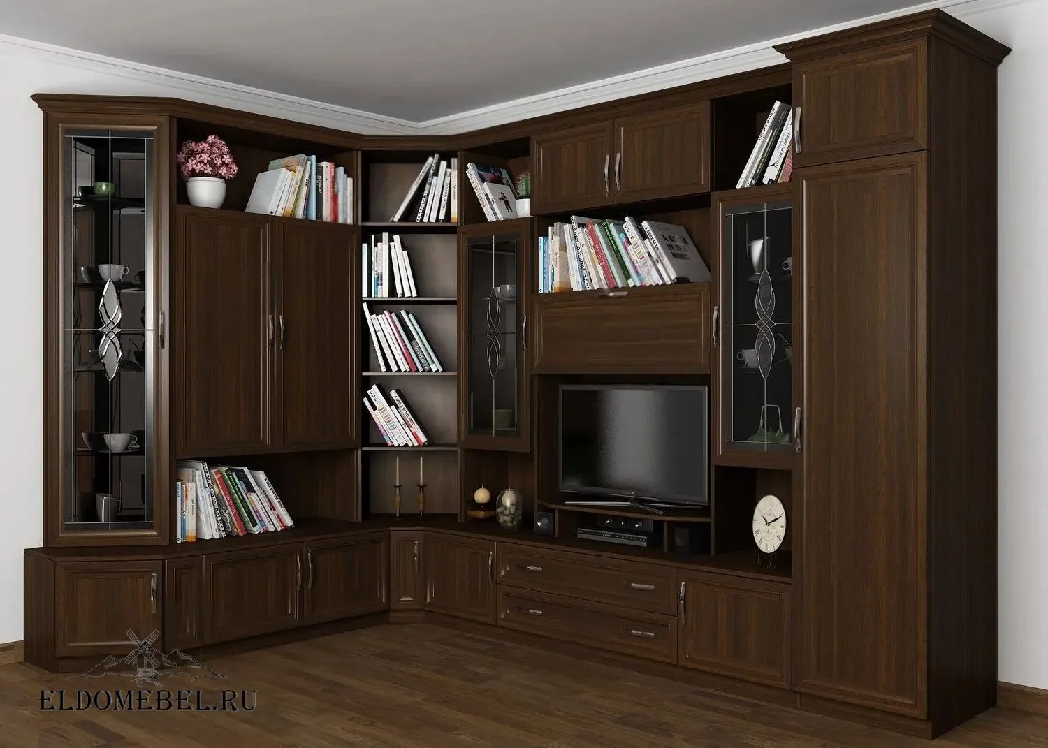 Стенка Аврора-60   с витражами    цвет Стандарт венге