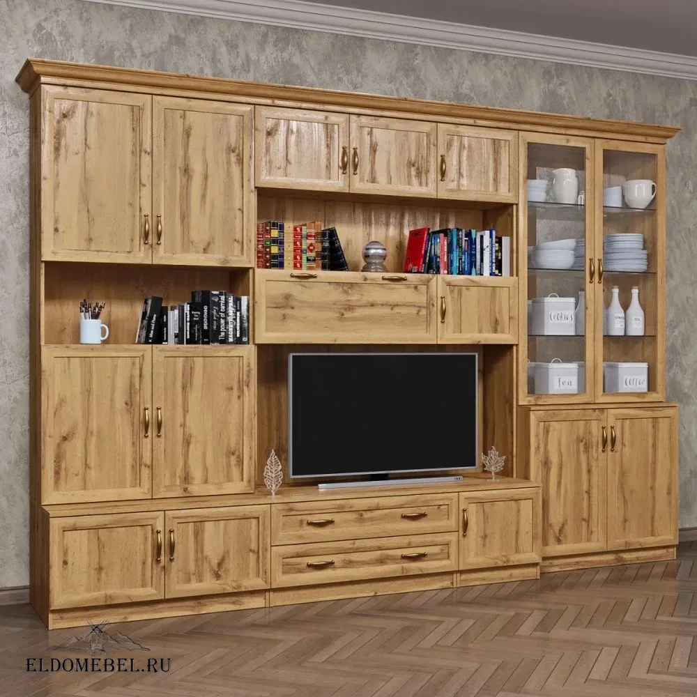 Стенка Пралине-51/1  с зеркалом     цвет Дуб крафт золотой