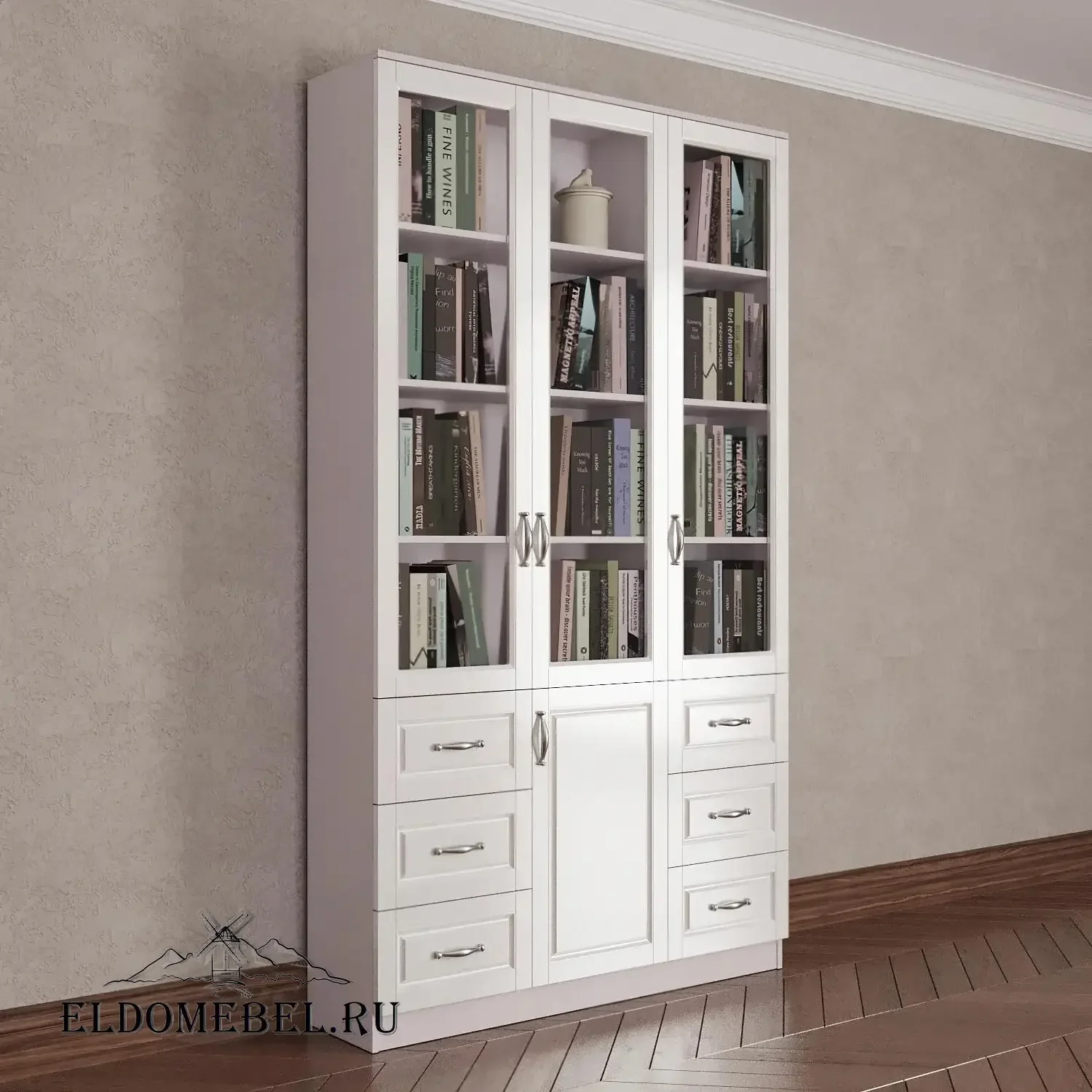 Книжный шкаф 3/7      цвет Адамант белый глянец