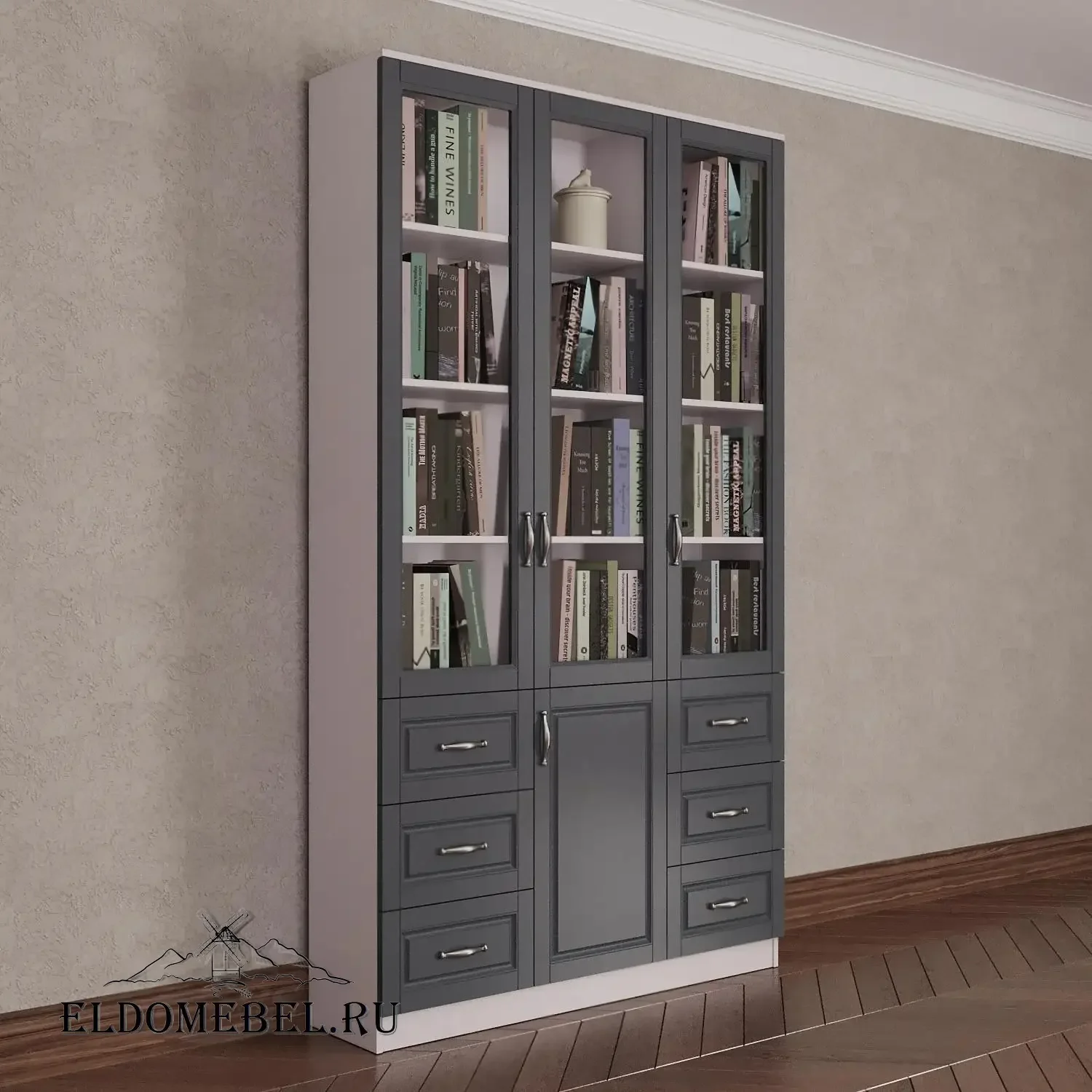 Книжный шкаф 3/7      цвет Адамант графит