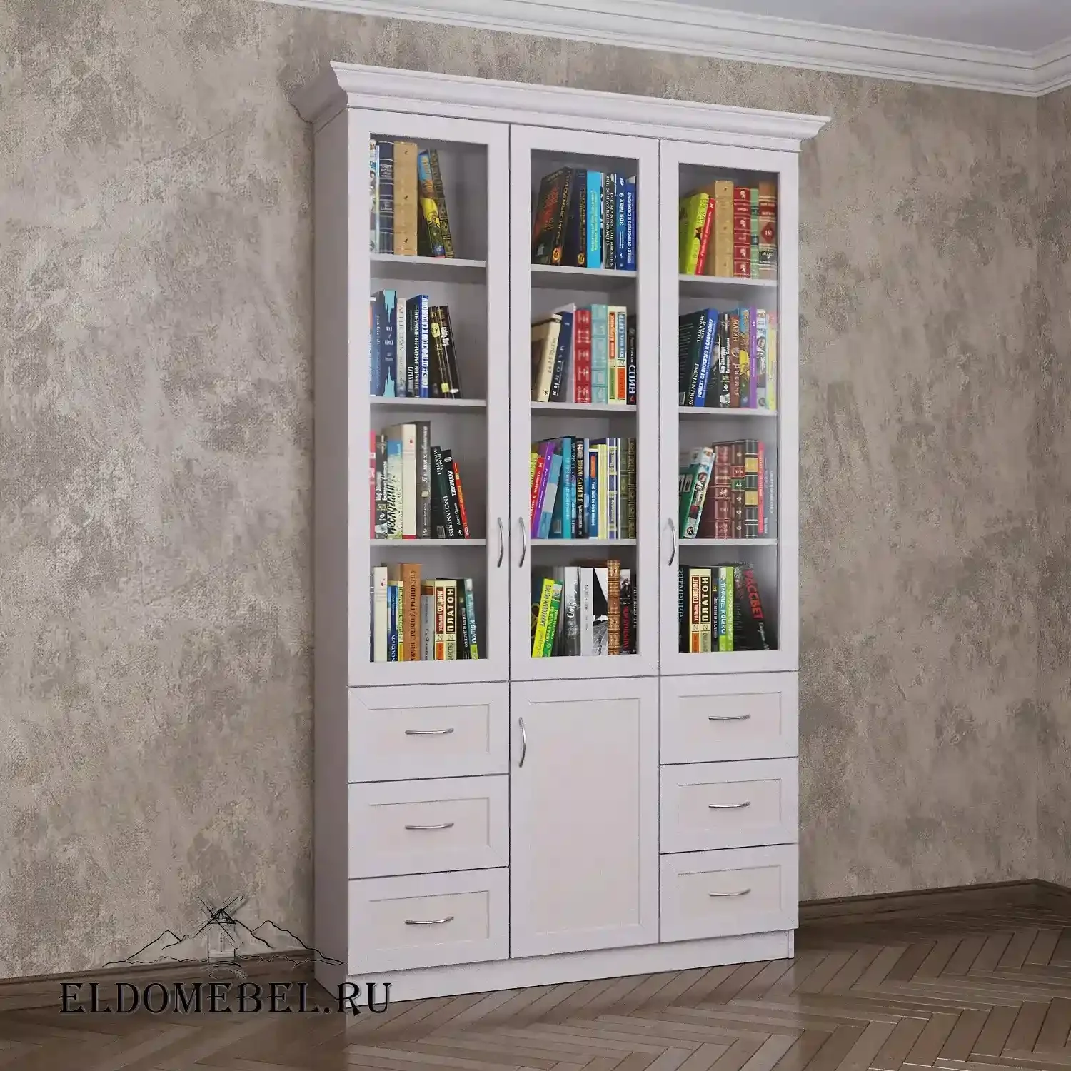 Книжный шкаф 3/7      цвет Стандарт белый