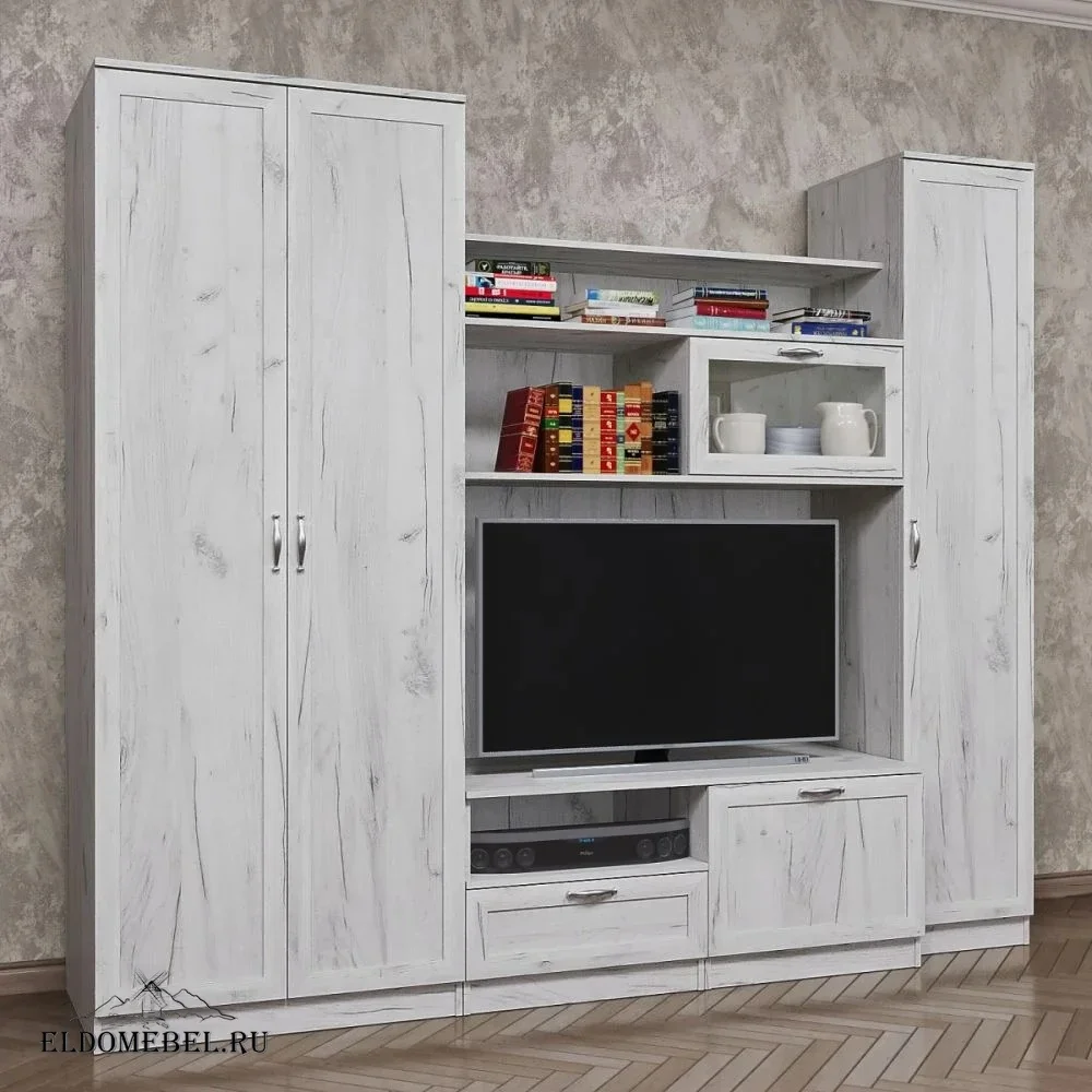 Стенка Эвита-45/1  с зеркалом     цвет Дуб крафт белый