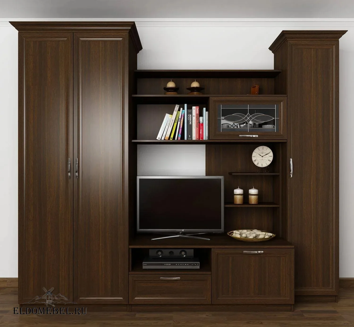 Стенка Эвита-45   с витражами    цвет Стандарт венге