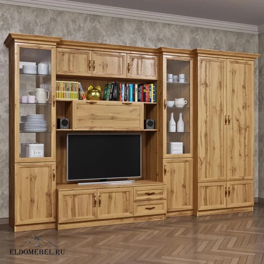 Стенка Пралине-40/1  с зеркалом     цвет Дуб крафт золотой