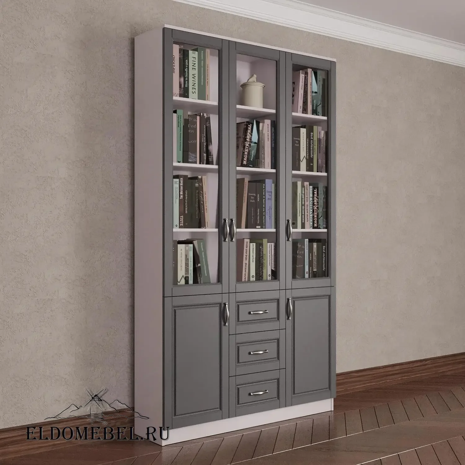 Книжный шкаф 3/6      цвет Адамант серый