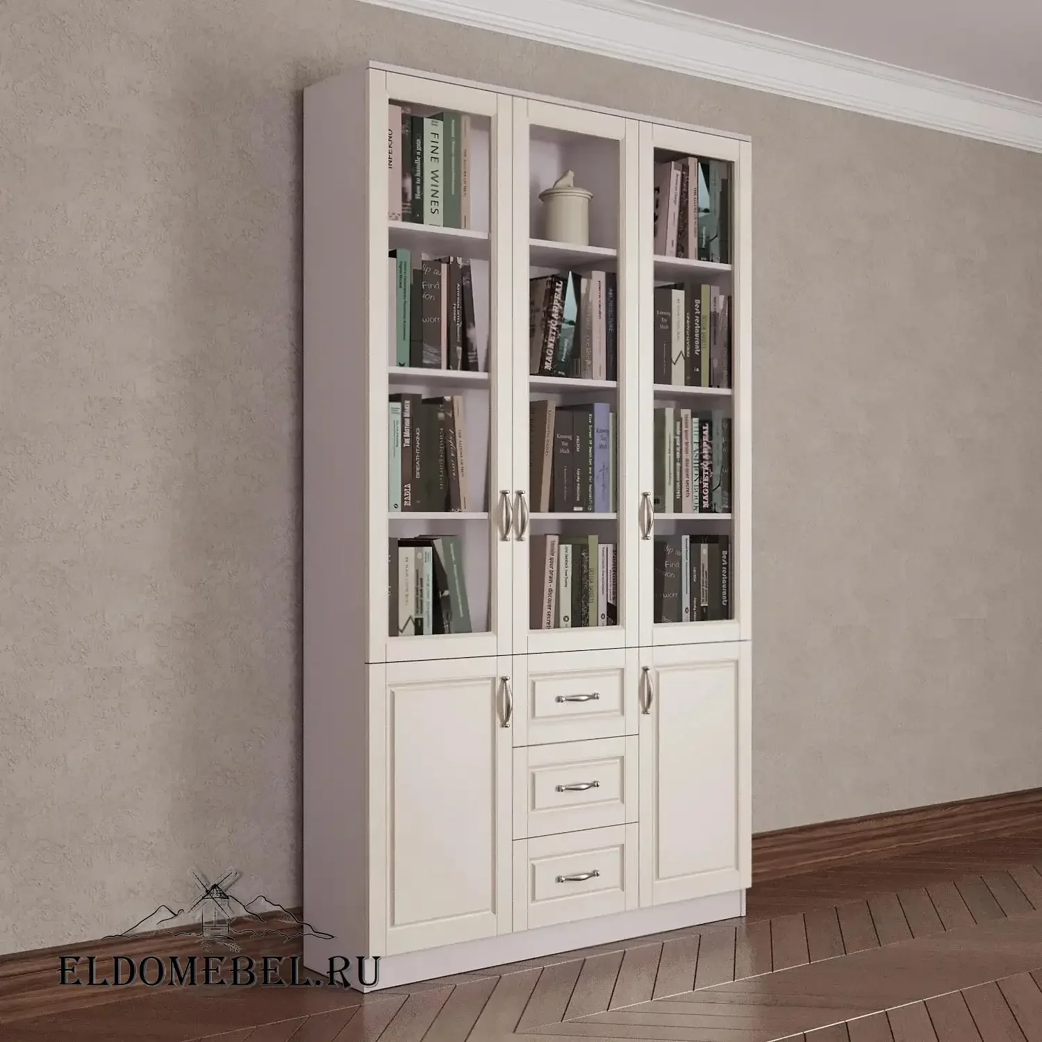 Книжный шкаф 3/6      цвет Адамант гляссе