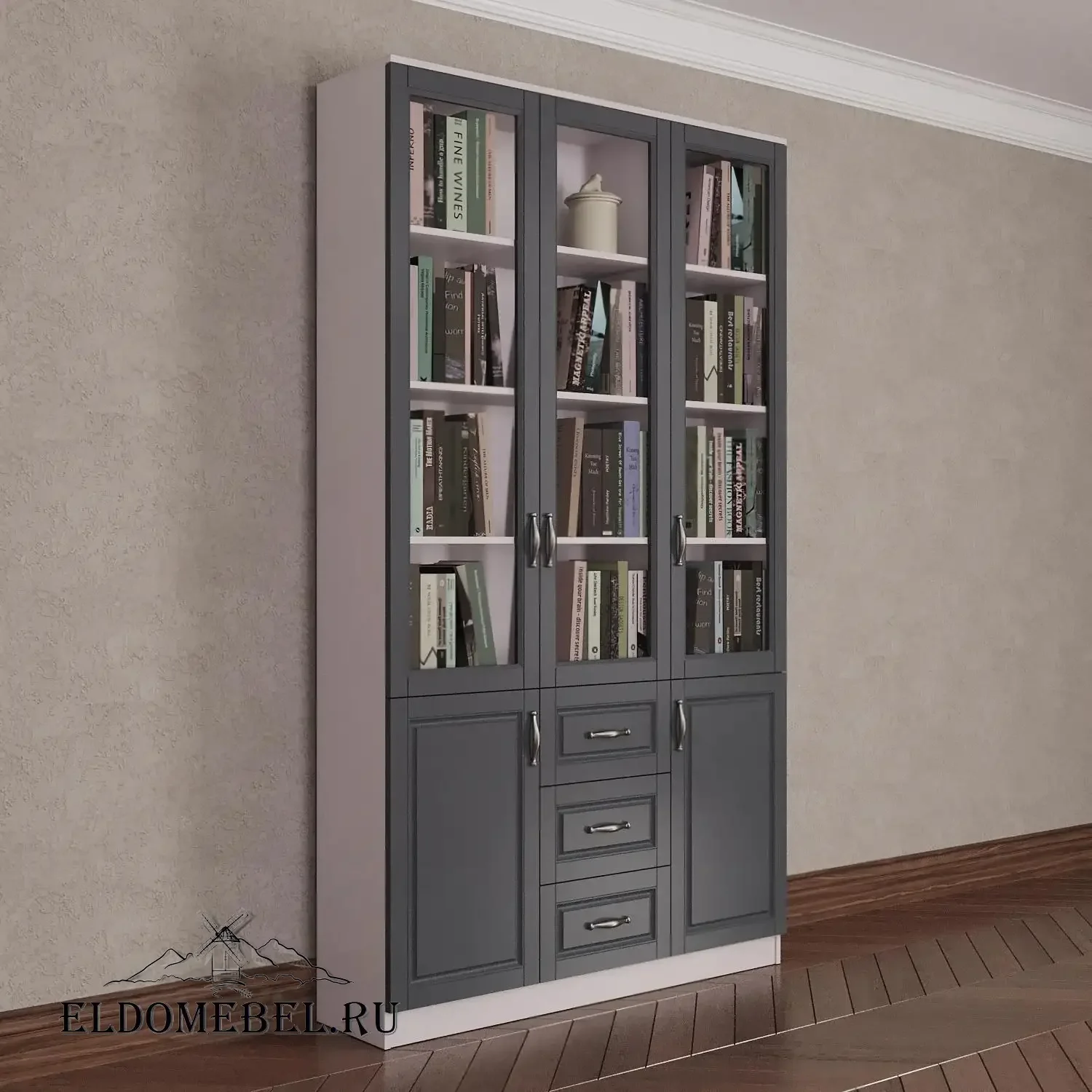 Книжный шкаф 3/6      цвет Адамант графит