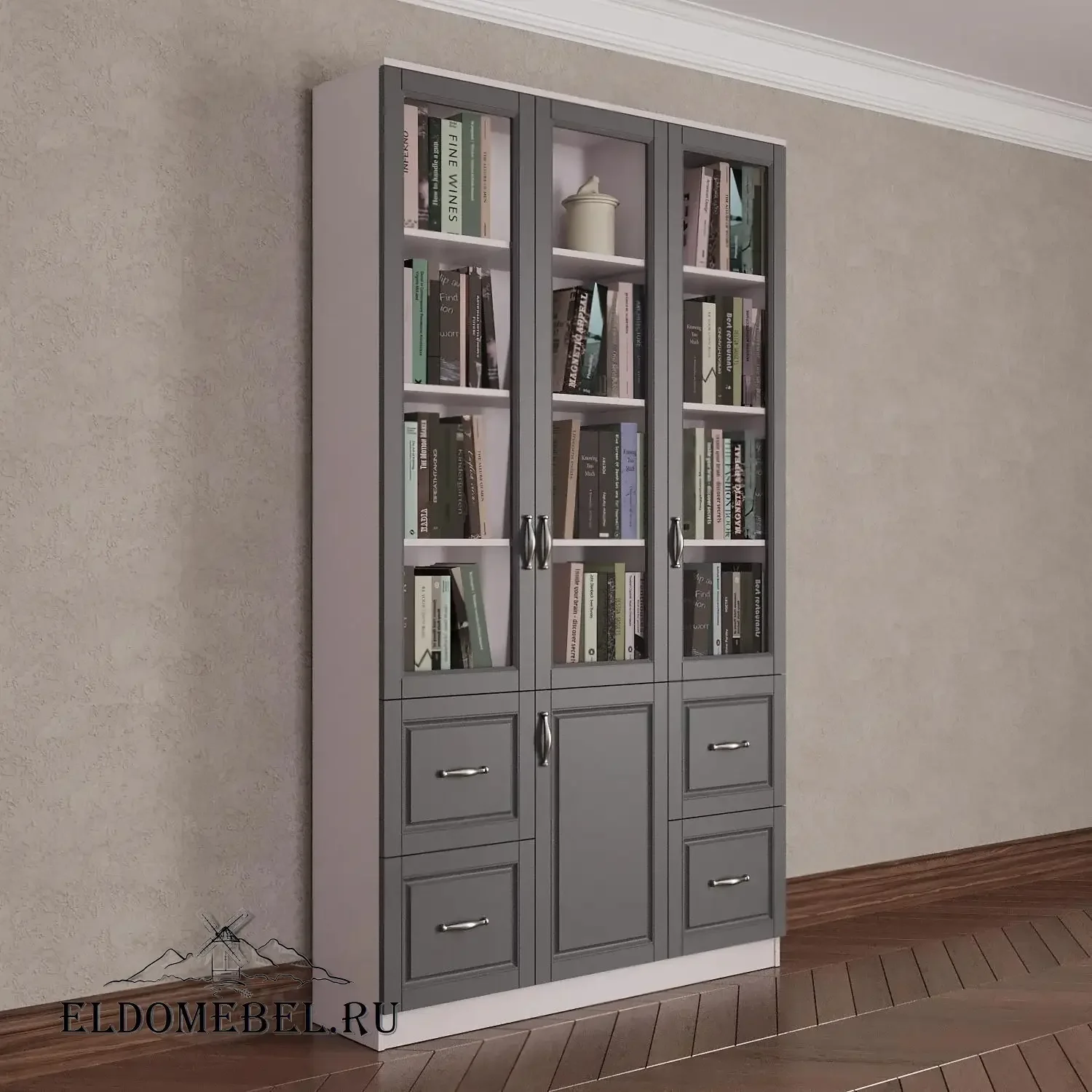 Книжный шкаф 3/5      цвет Адамант серый