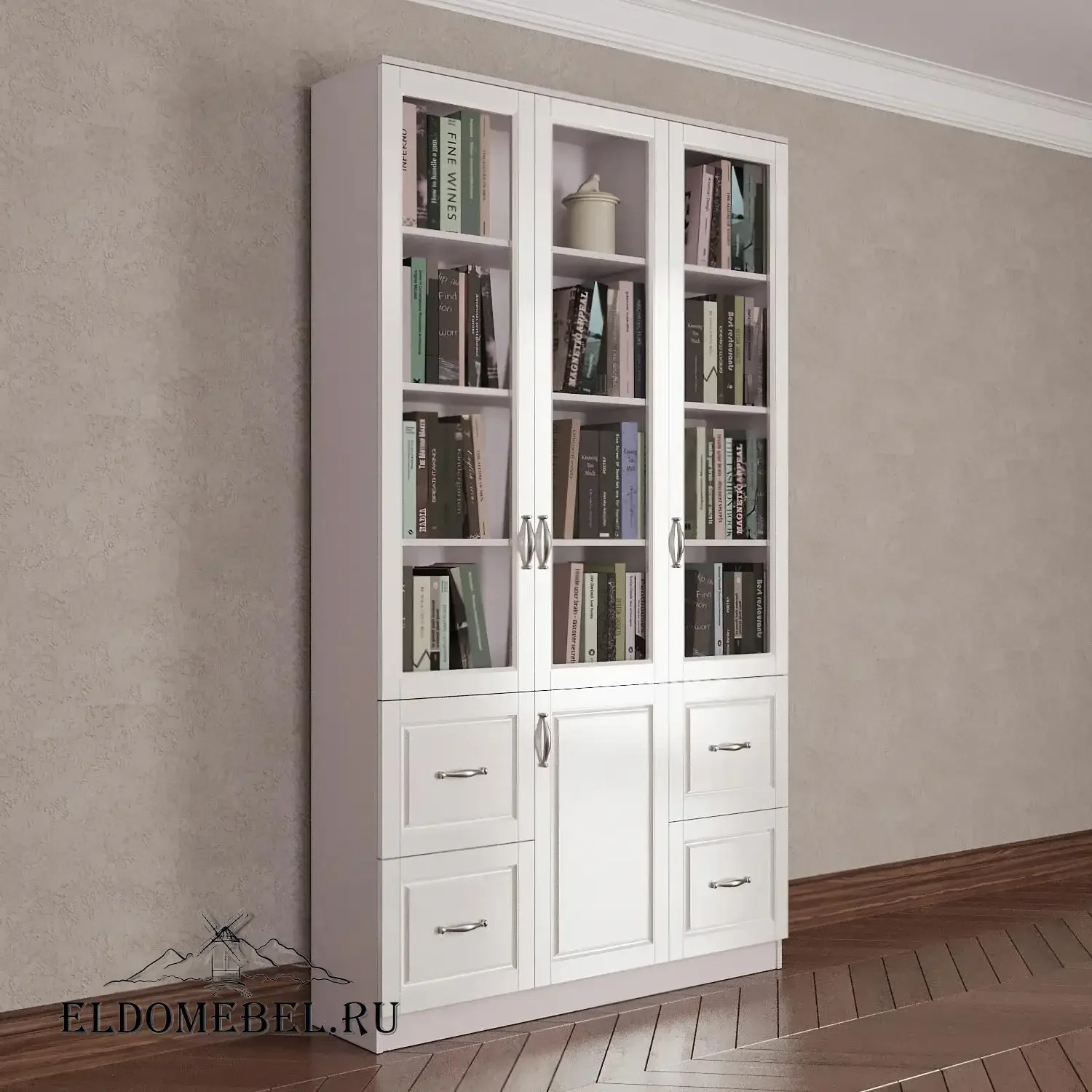 Книжный шкаф 3/5      цвет Адамант белый глянец