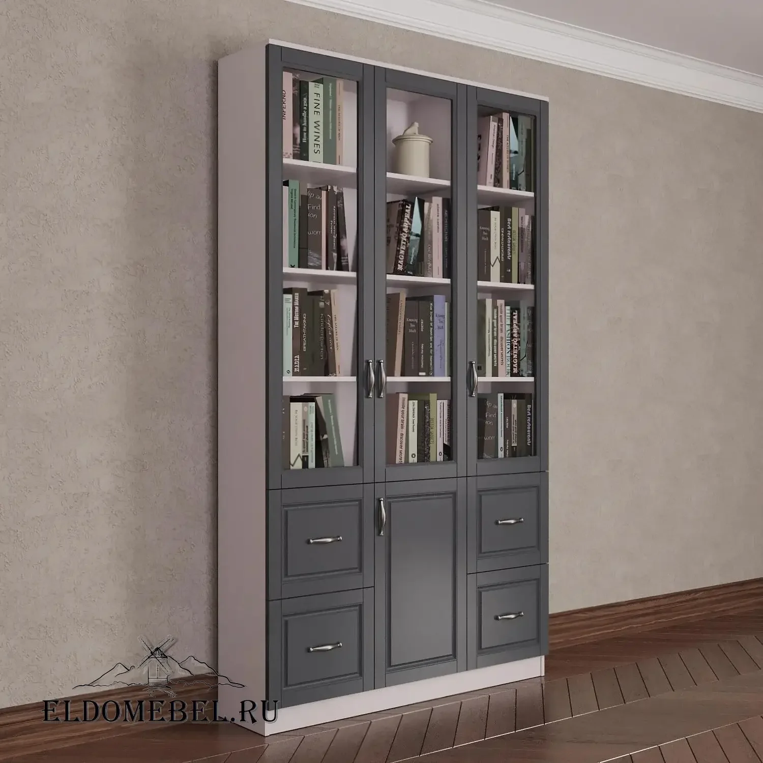 Книжный шкаф 3/5      цвет Адамант графит