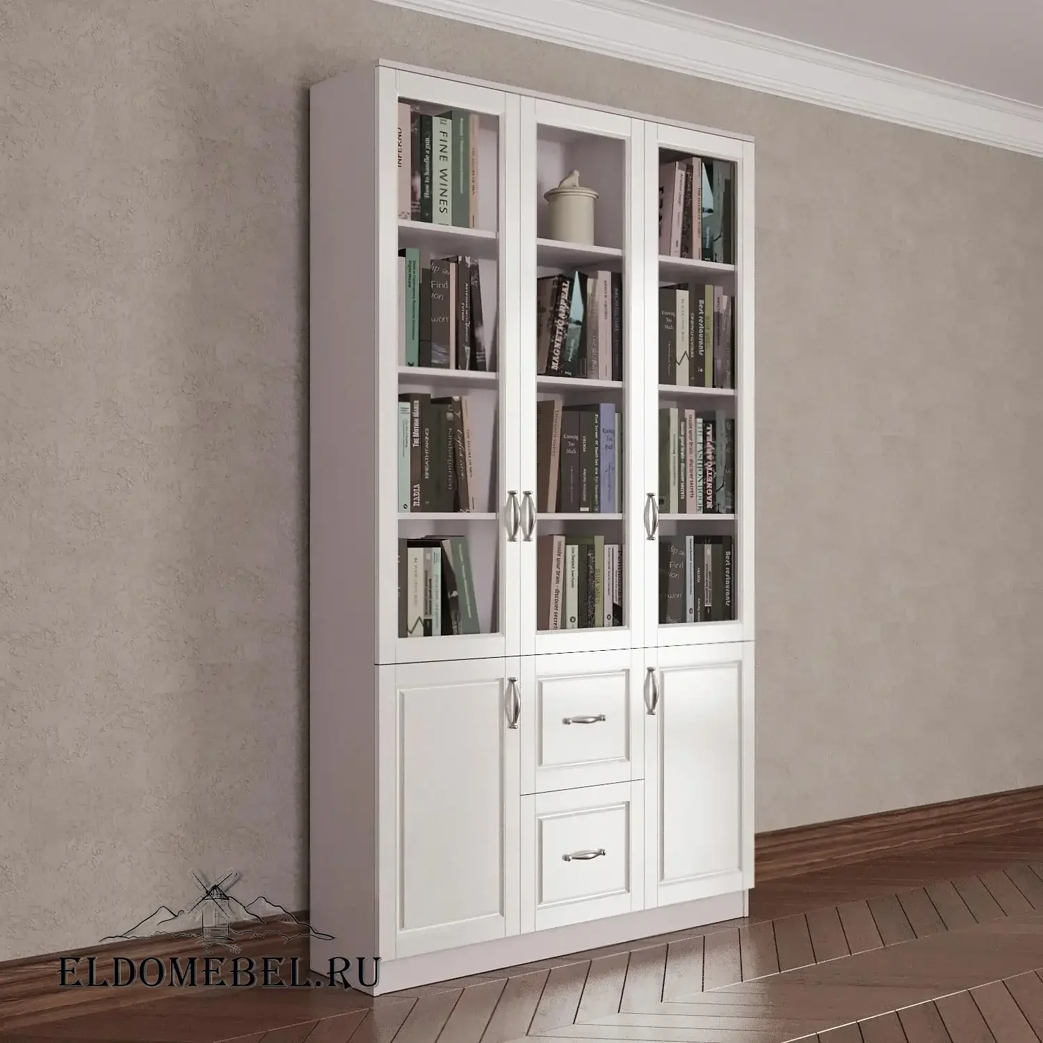 Книжный шкаф 3/4      цвет Адамант белый глянец