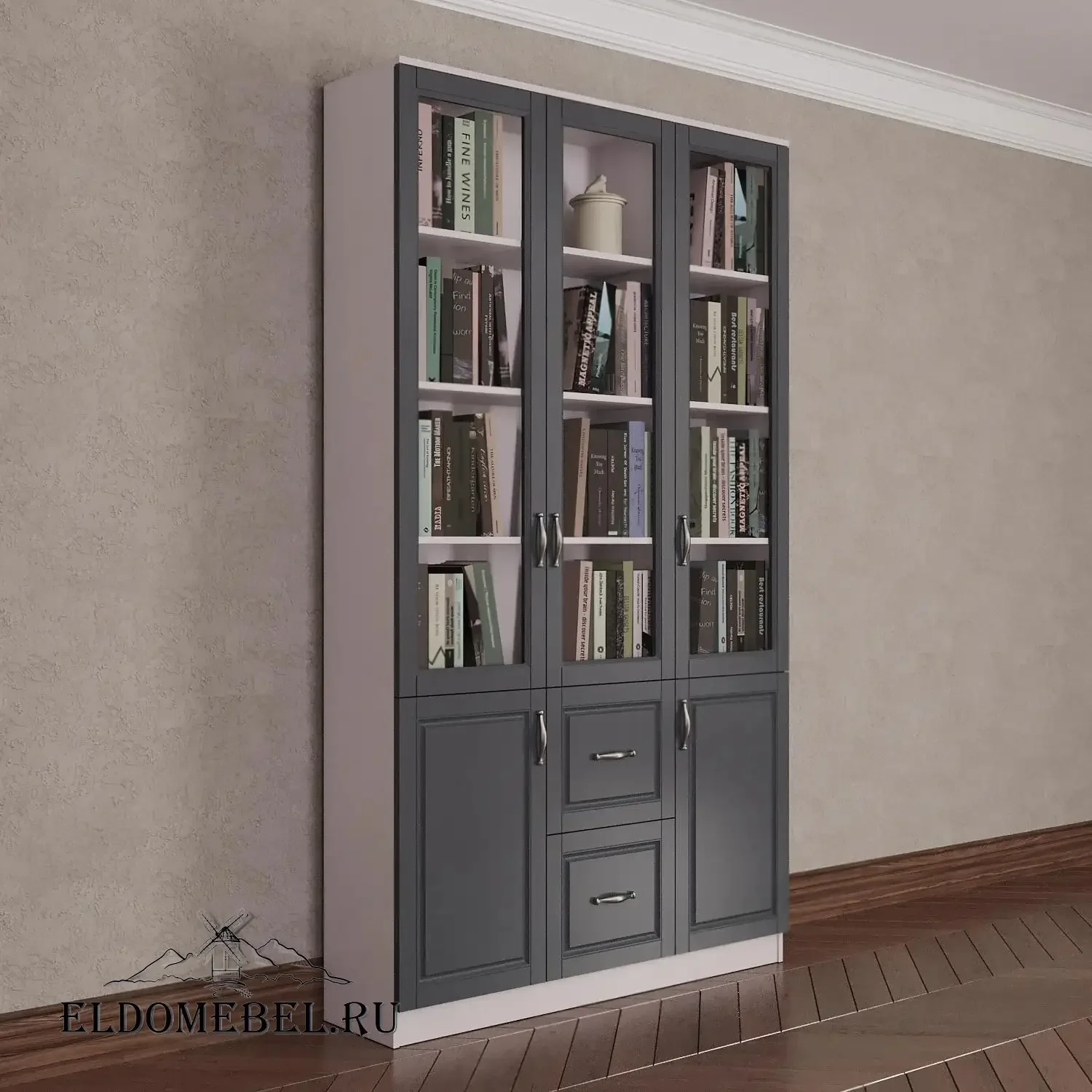 Книжный шкаф 3/4      цвет Адамант графит