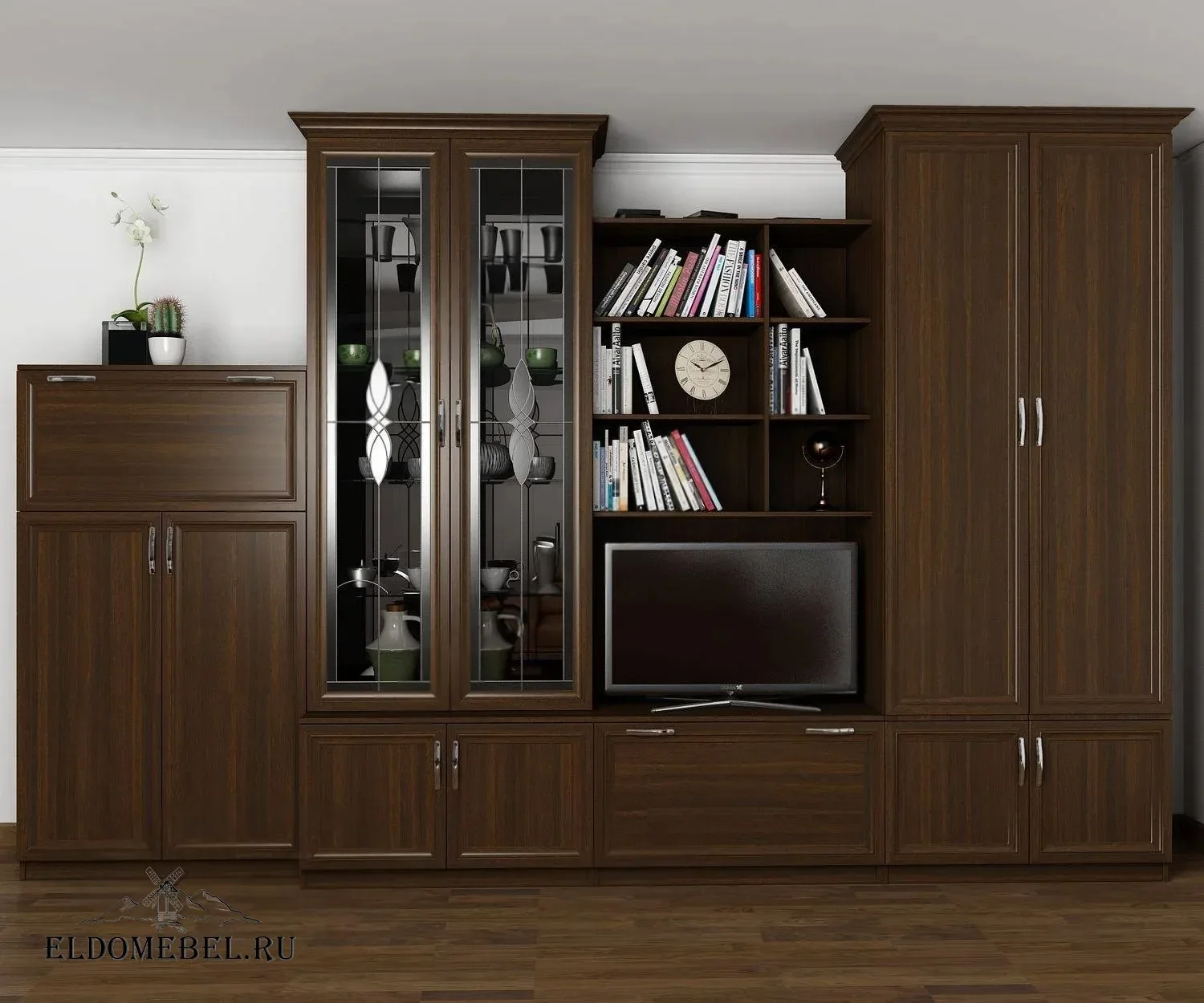 Стенка Эвита-27   с витражами    цвет Стандарт венге