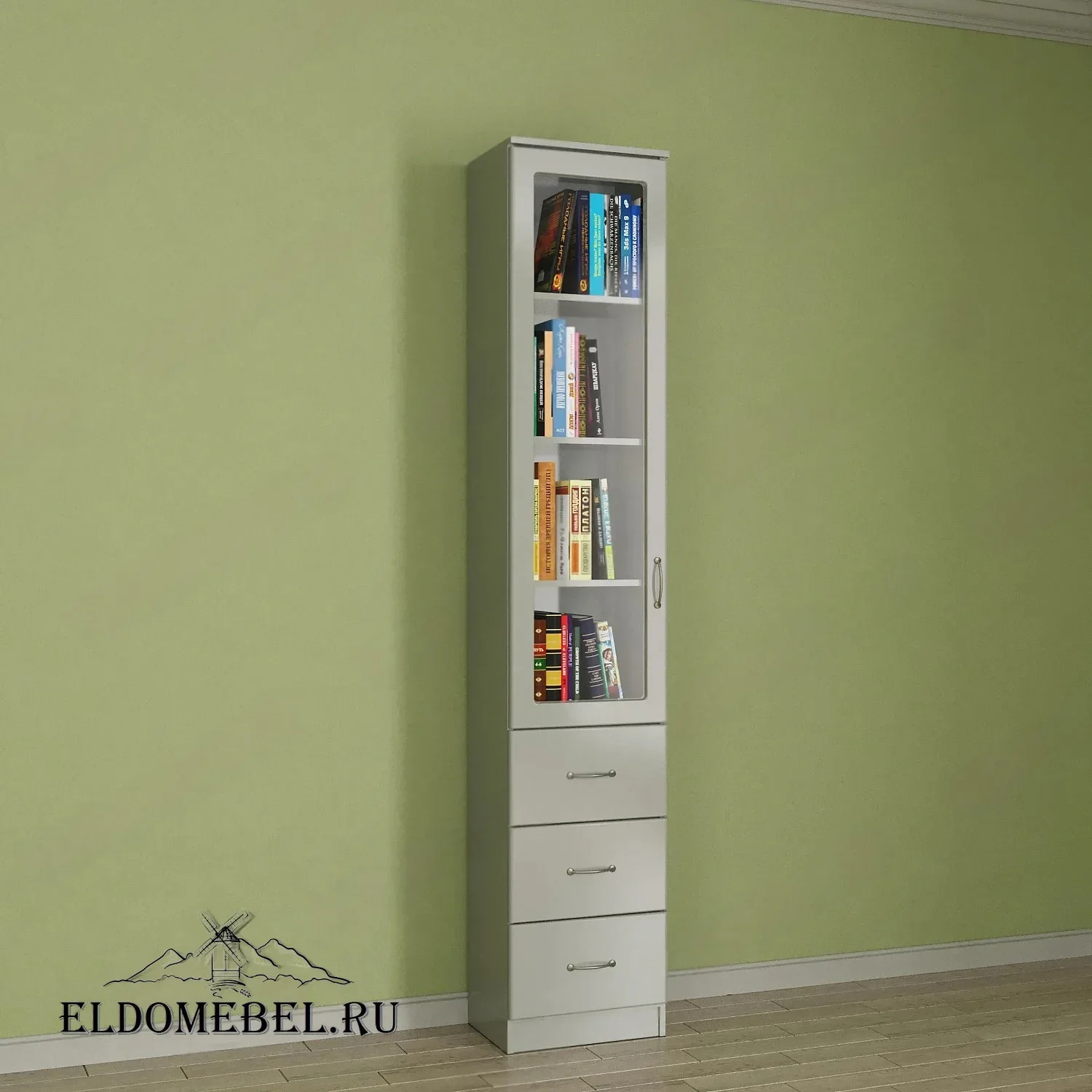 Книжный шкаф 1/5      цвет Вена белый глянец