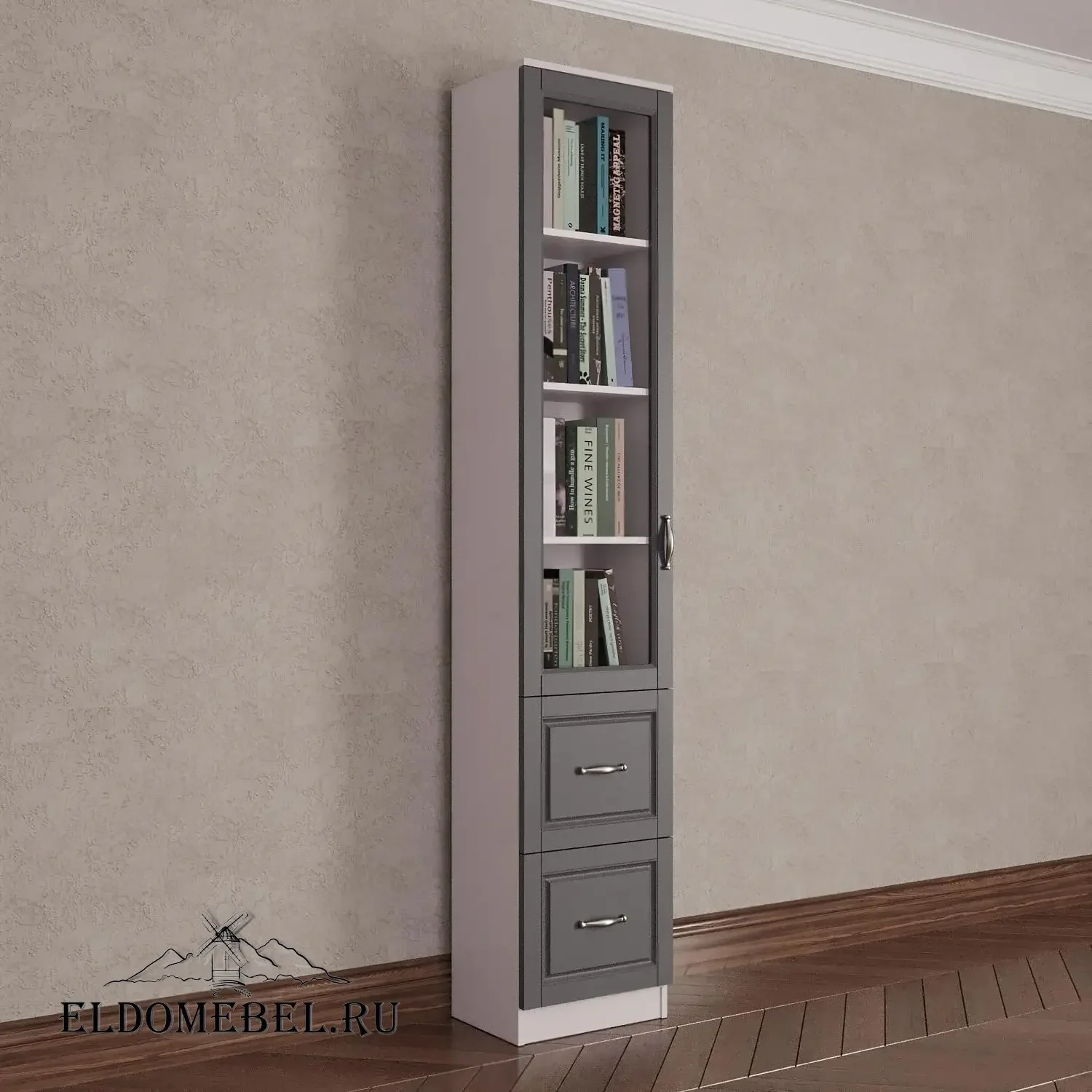 Книжный шкаф 1/4      цвет Адамант серый