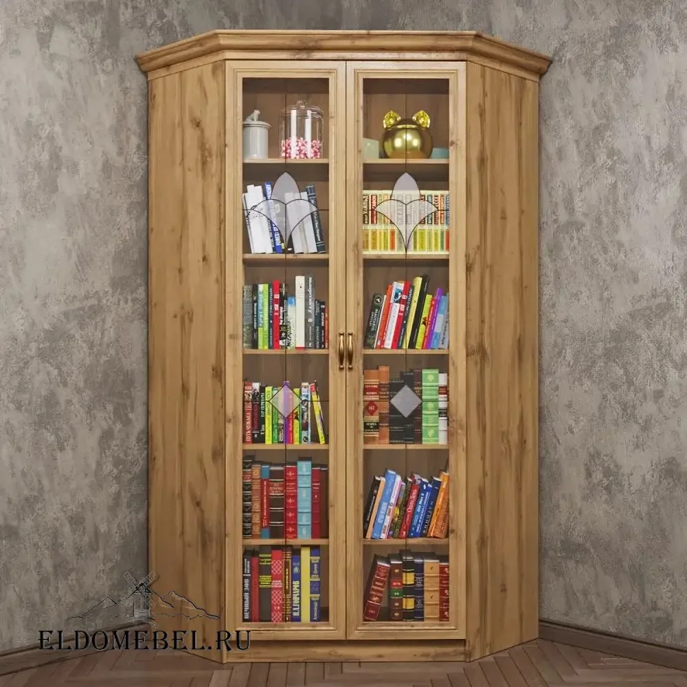 Книжный угловой №1   с витражами    цвет Дуб крафт золотой