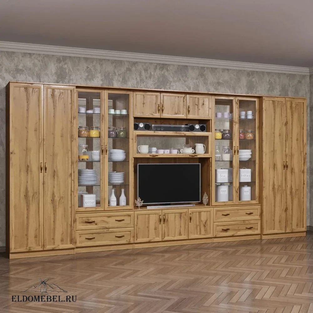Стенка Сирена-20/1  с зеркалом     цвет Дуб крафт золотой