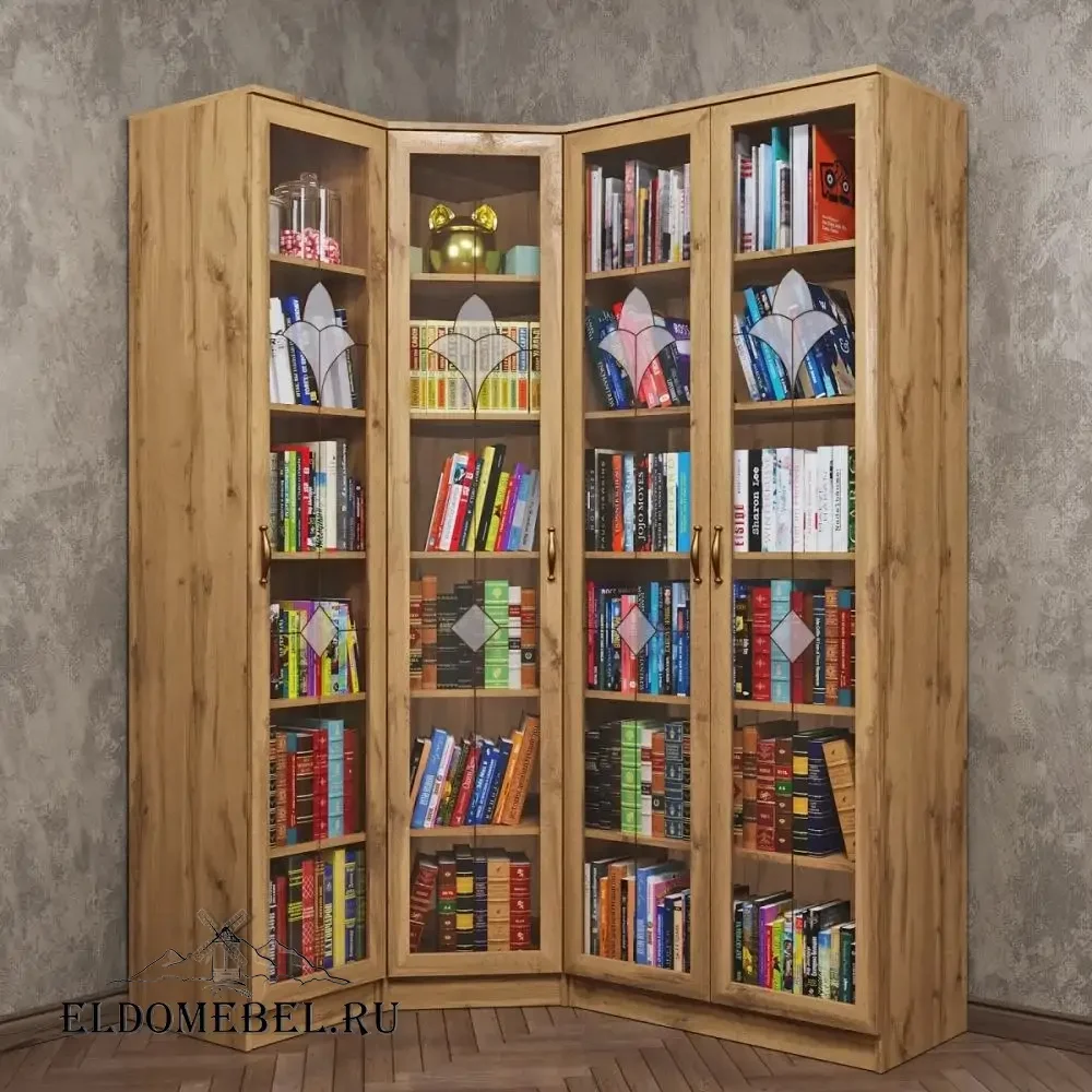 Книжный угловой №4   с витражами    цвет Дуб крафт золотой