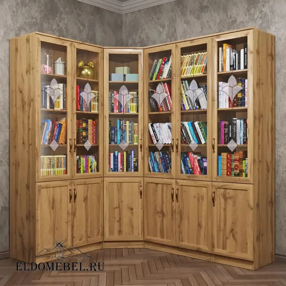 Книжный угловой №8   с витражами    цвет Дуб крафт золотой