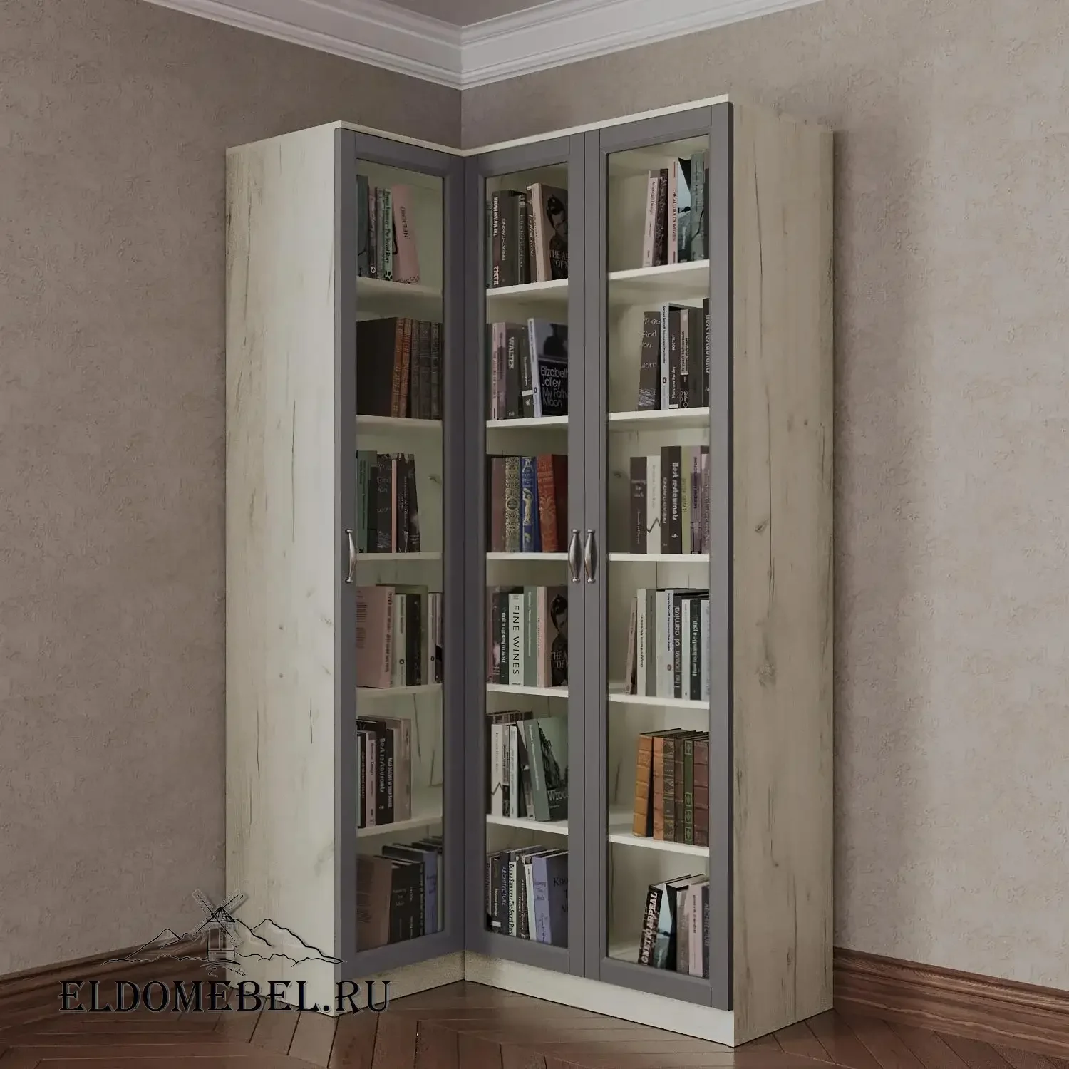 Угловой книжный №21      цвет Адамант серый