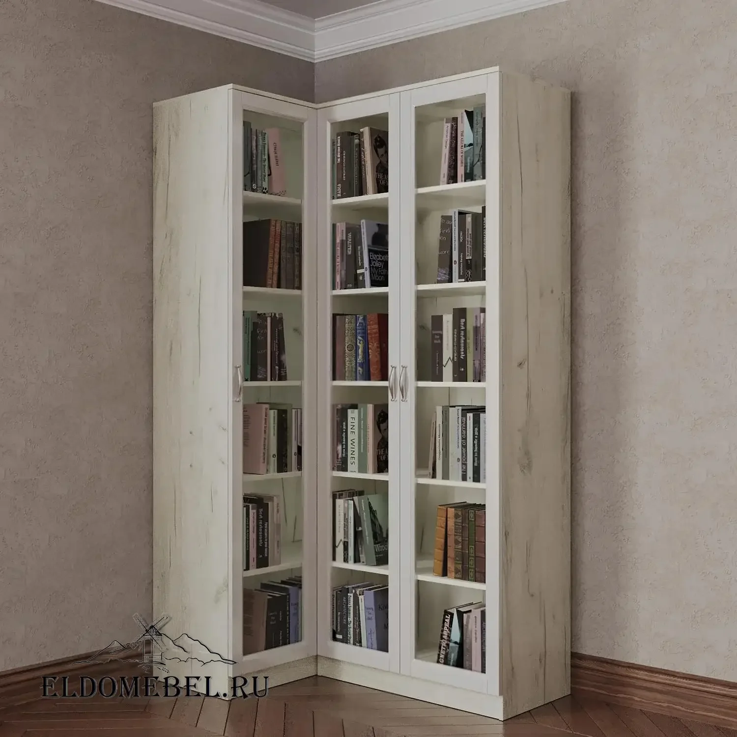 Угловой книжный №21      цвет Адамант белый глянец