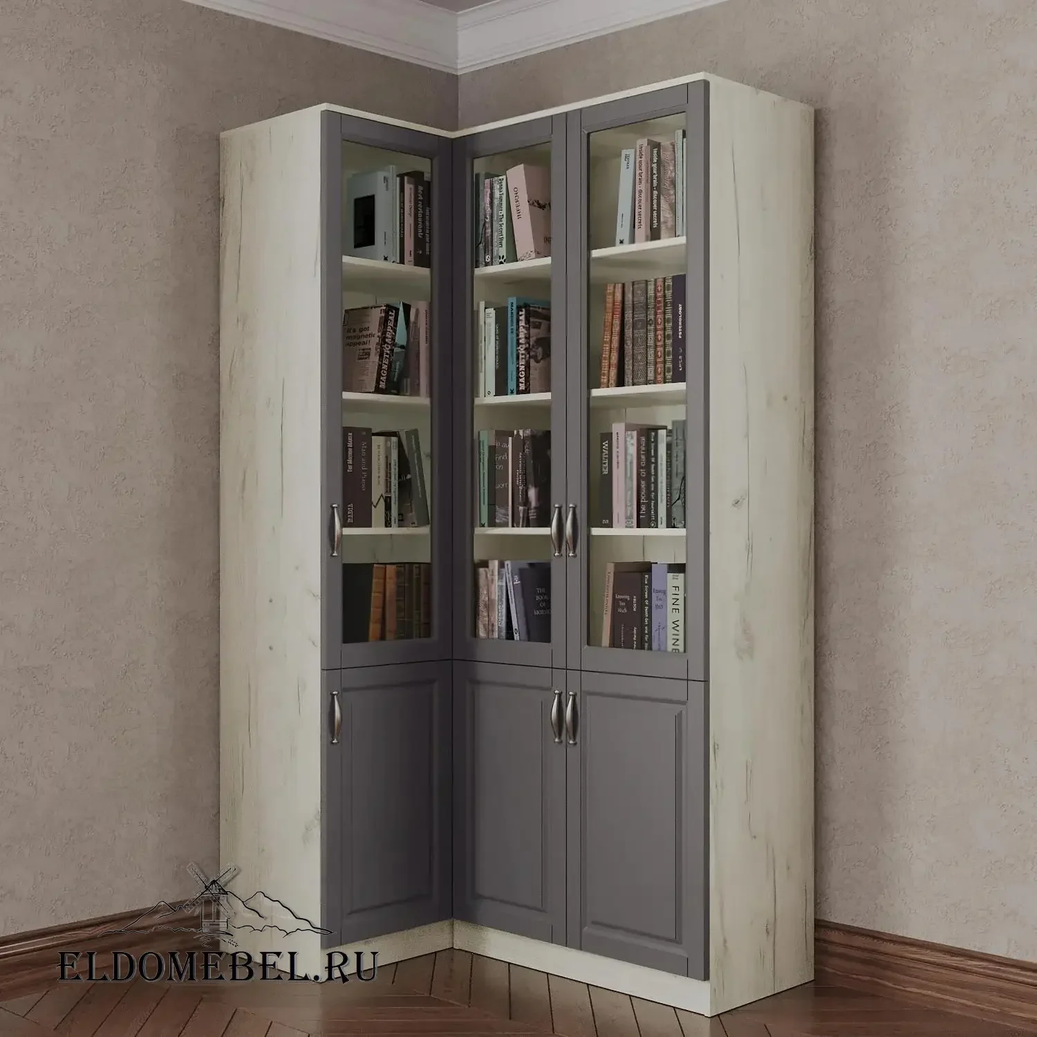 Угловой книжный №22      цвет Адамант серый