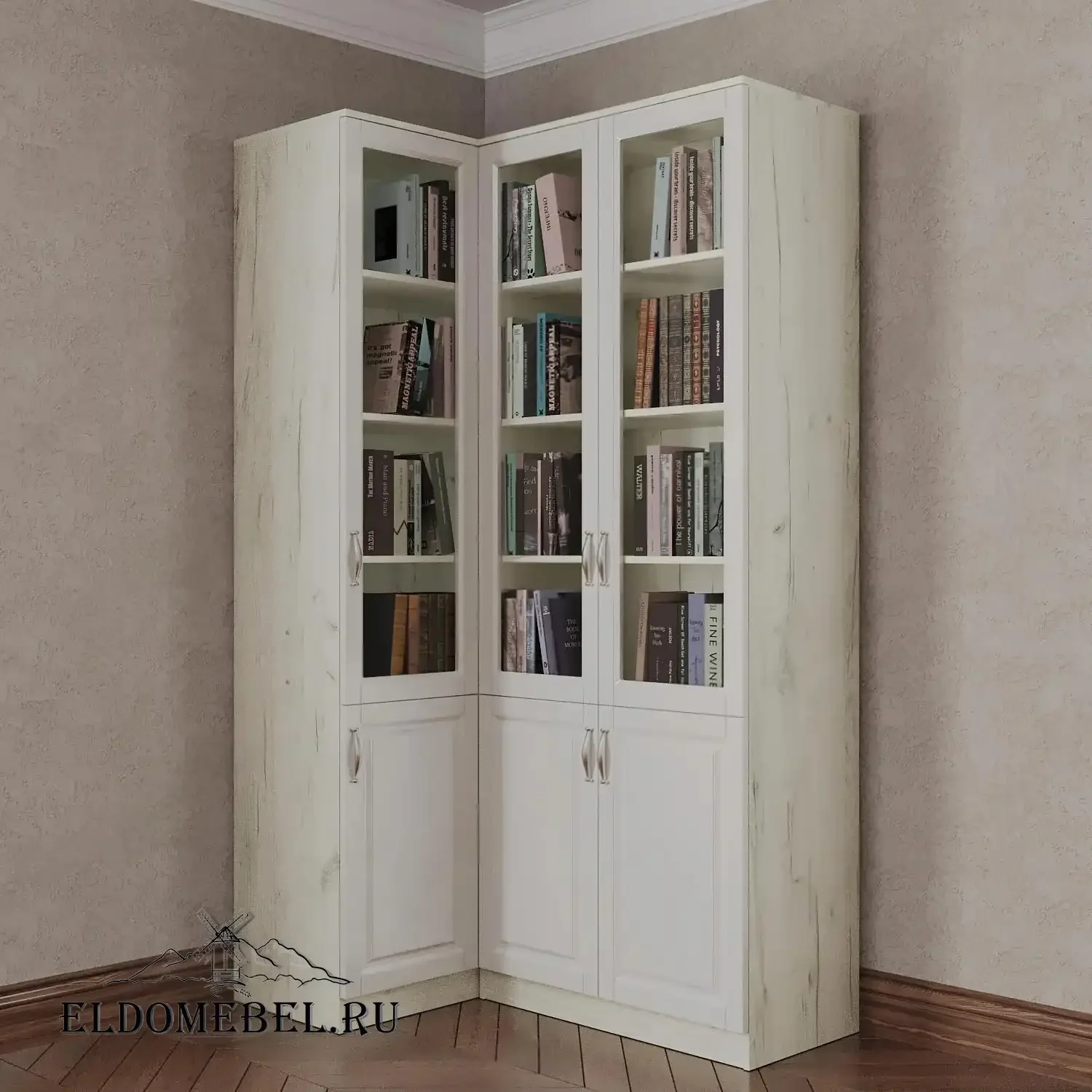Угловой книжный №22      цвет Адамант белый глянец