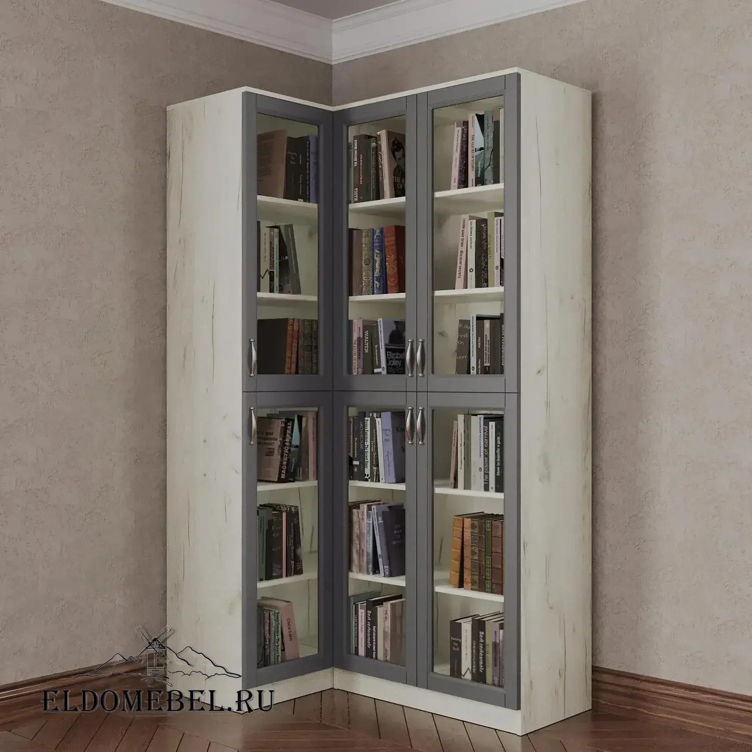 Угловой книжный №23      цвет Адамант серый