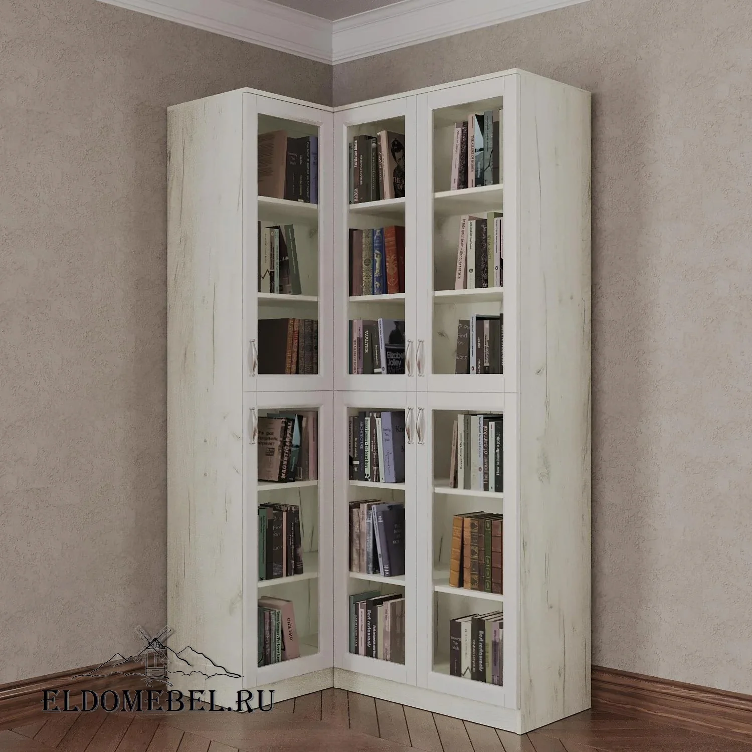 Угловой книжный №23      цвет Адамант белый глянец