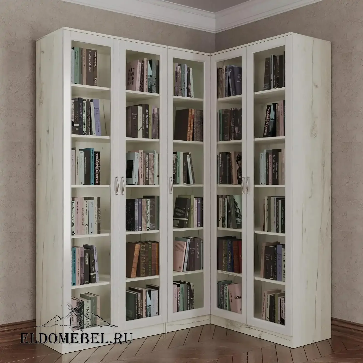 Угловой книжный №24      цвет Адамант белый глянец