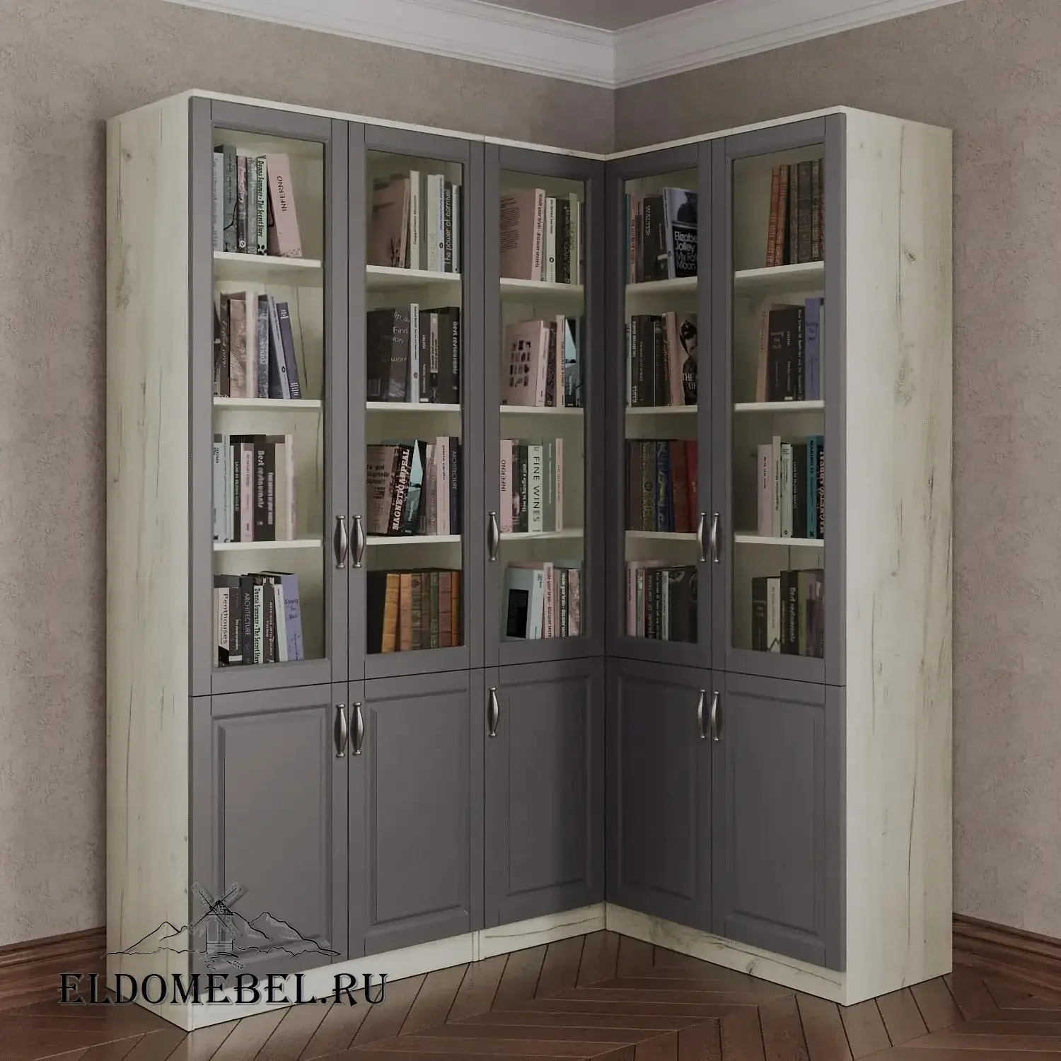Угловой книжный №25      цвет Адамант серый