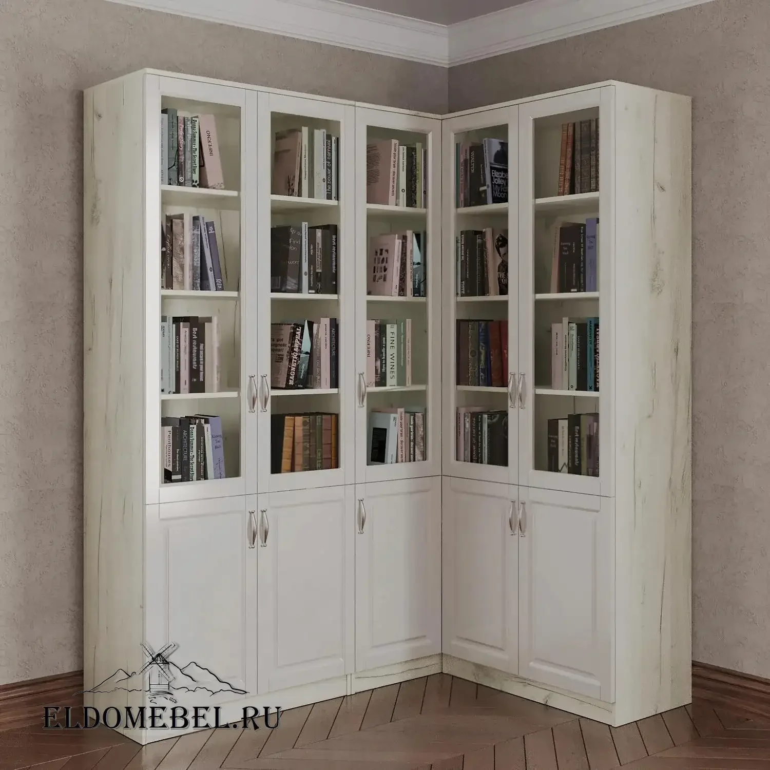 Угловой книжный №25      цвет Адамант белый глянец