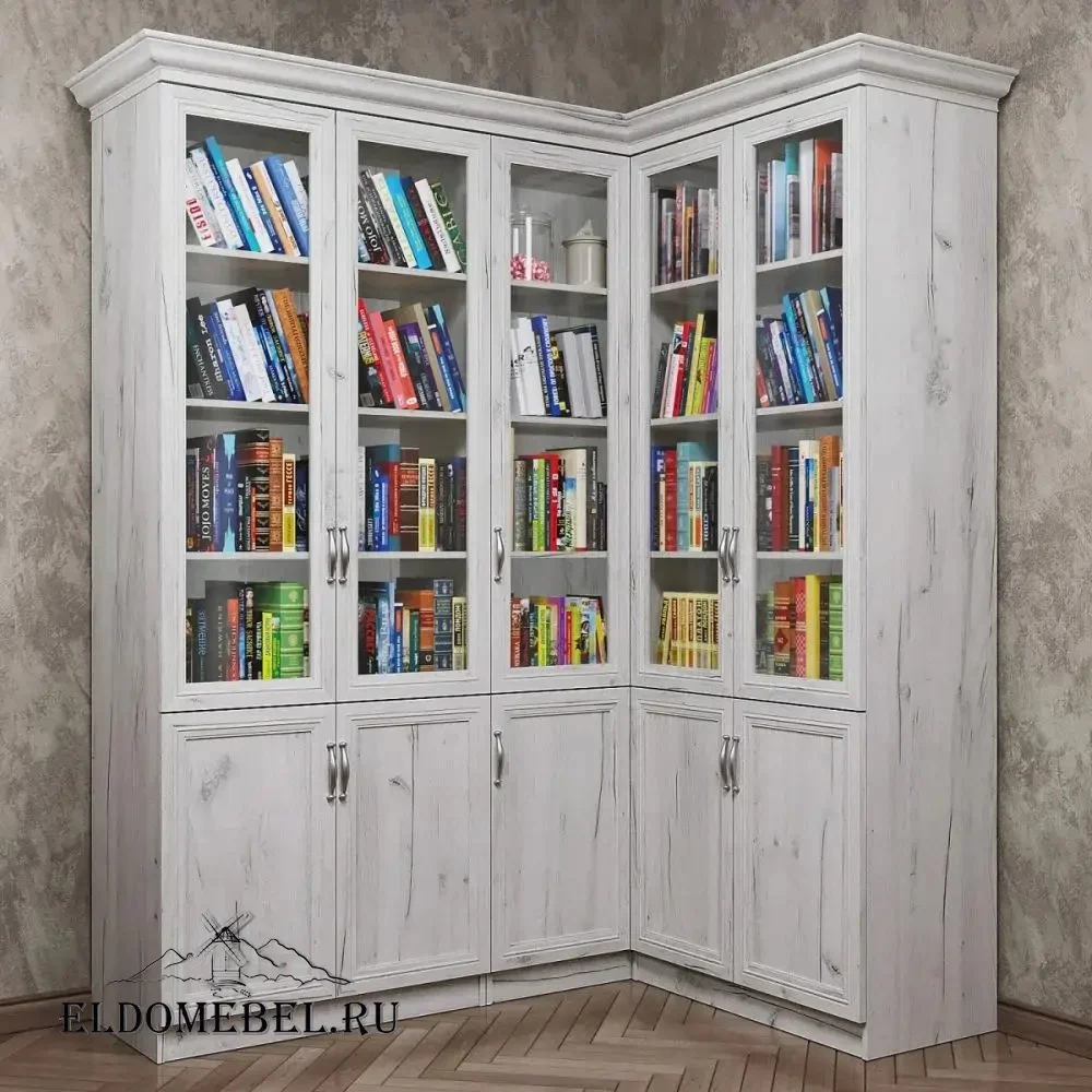 Угловой книжный №25      цвет Дуб крафт белый