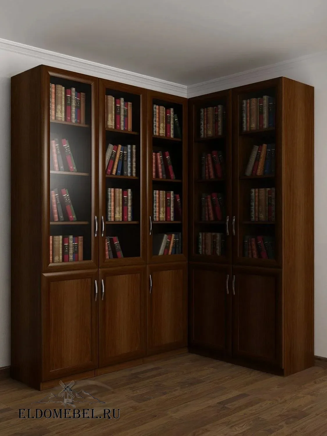 Угловой книжный №25      цвет Стандарт итальянский орех