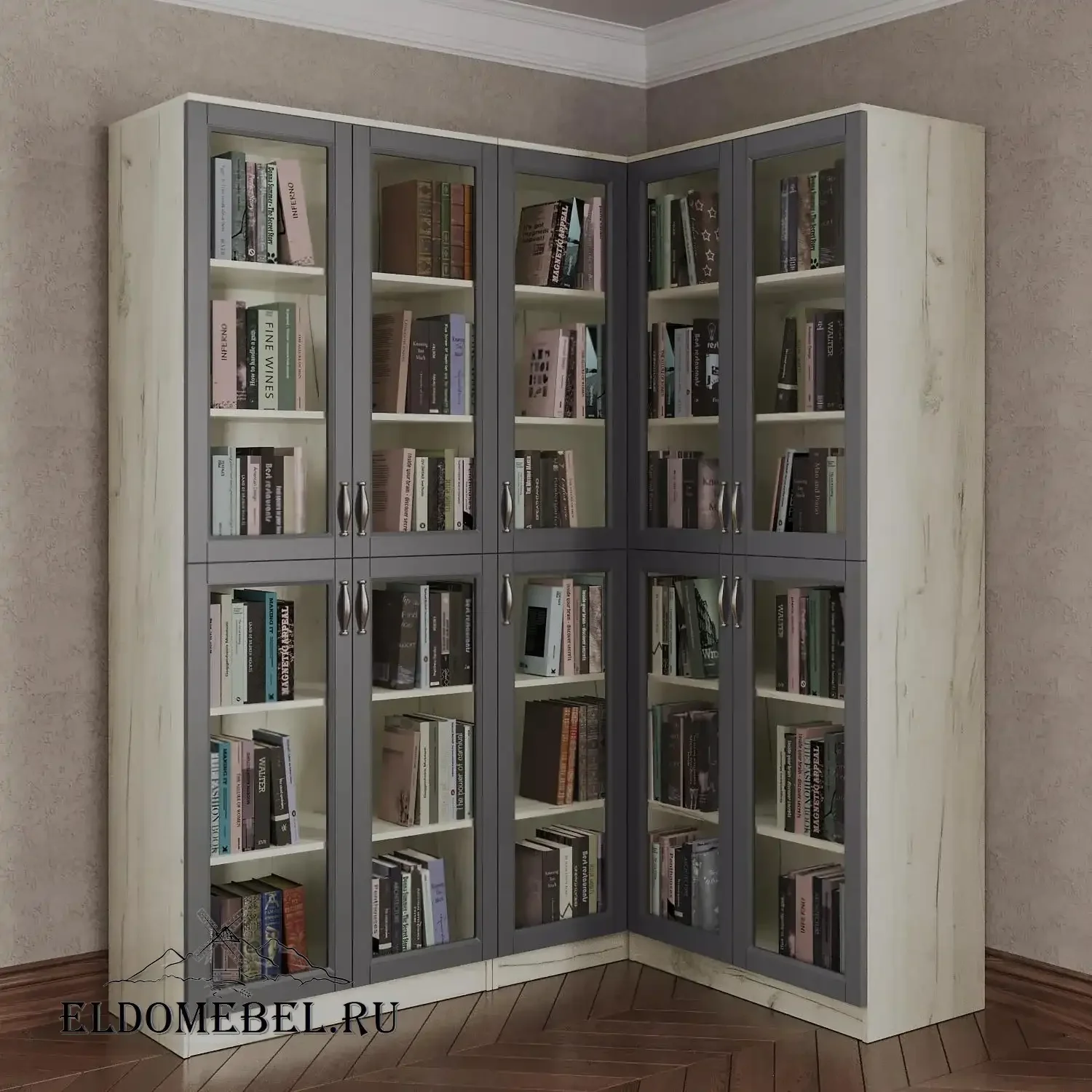 Угловой книжный №26      цвет Адамант серый
