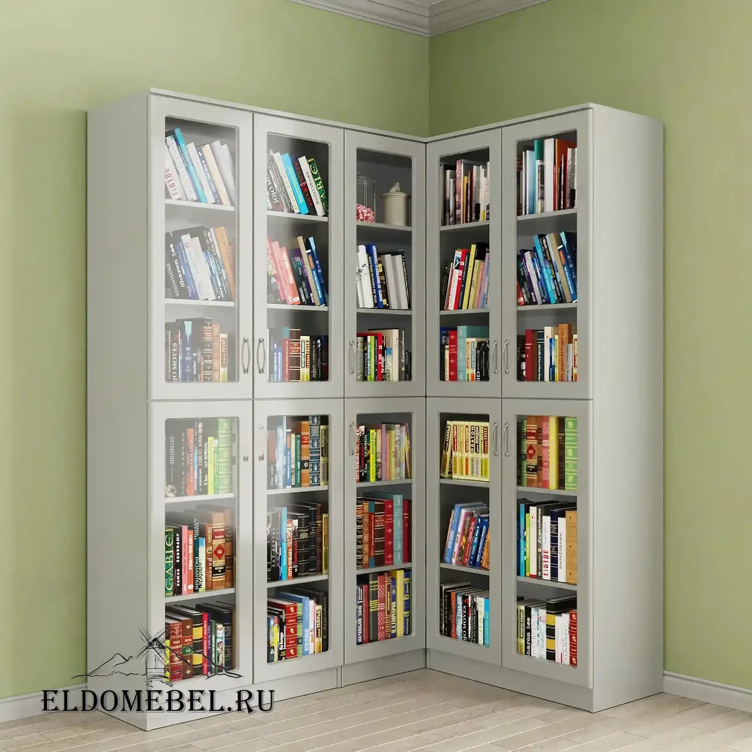 Угловой книжный №26      цвет Вена белый глянец
