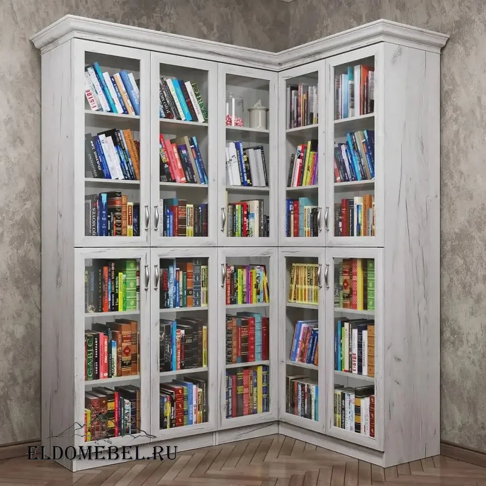Угловой книжный №26      цвет Дуб крафт белый