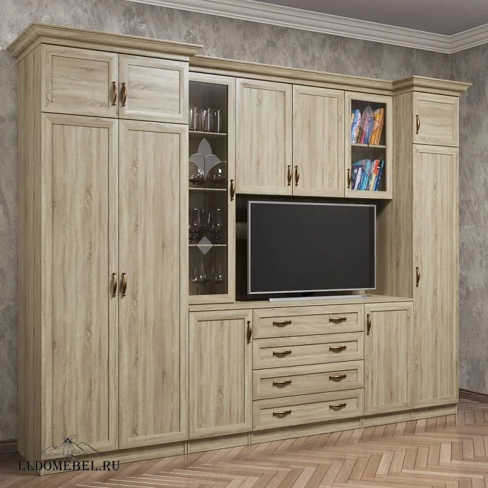 Стенка Марина 11   с витражами    цвет Стандарт дуб сонома