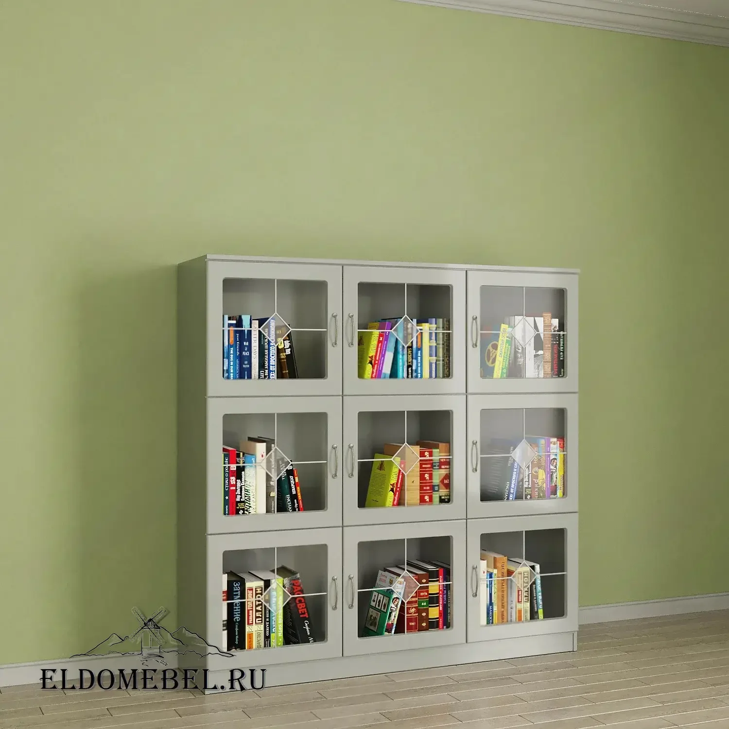 Библиотека №21206   с витражами    цвет Вена белый глянец
