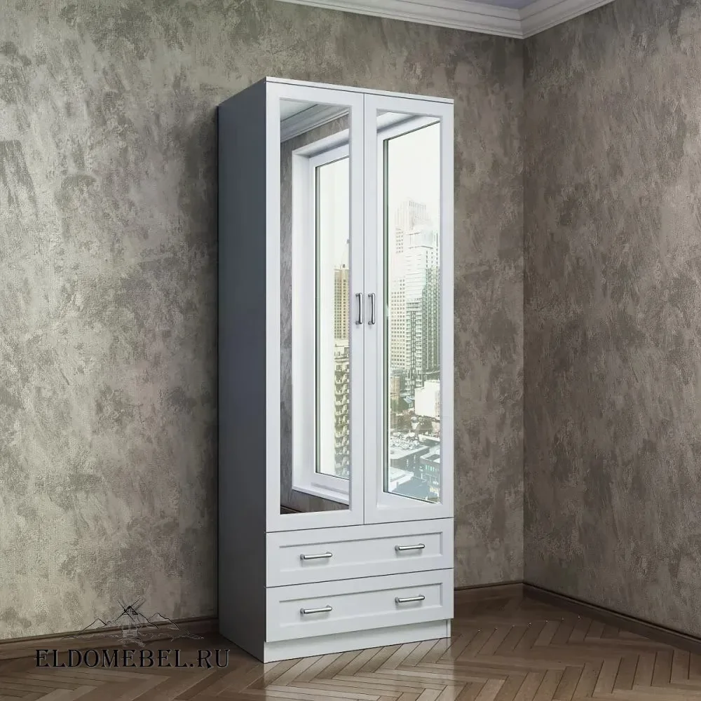 Шкаф 2/ 2  с зеркалом     цвет Стандарт белый