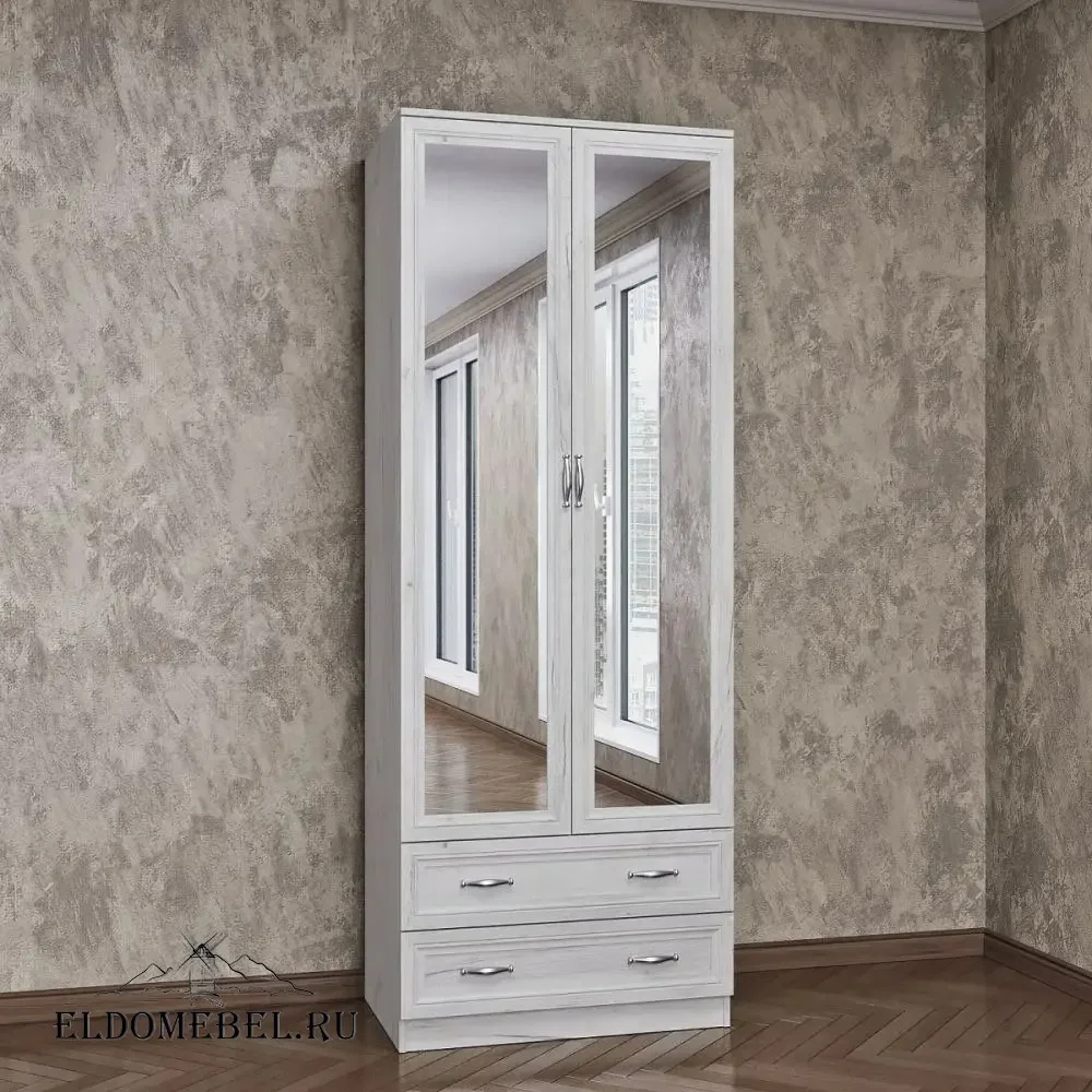 Шкаф 2/ 2  с зеркалом     цвет Дуб крафт белый