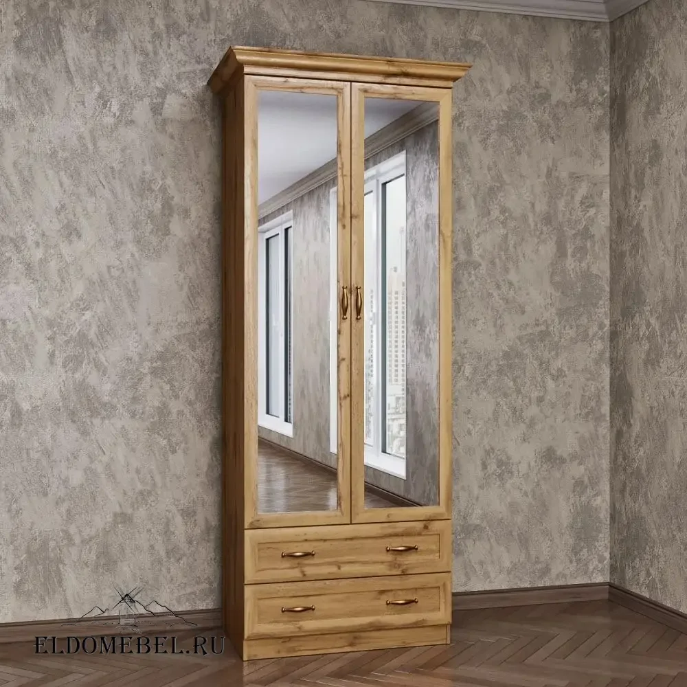 Шкаф 2/ 2  с зеркалом     цвет Дуб крафт золотой