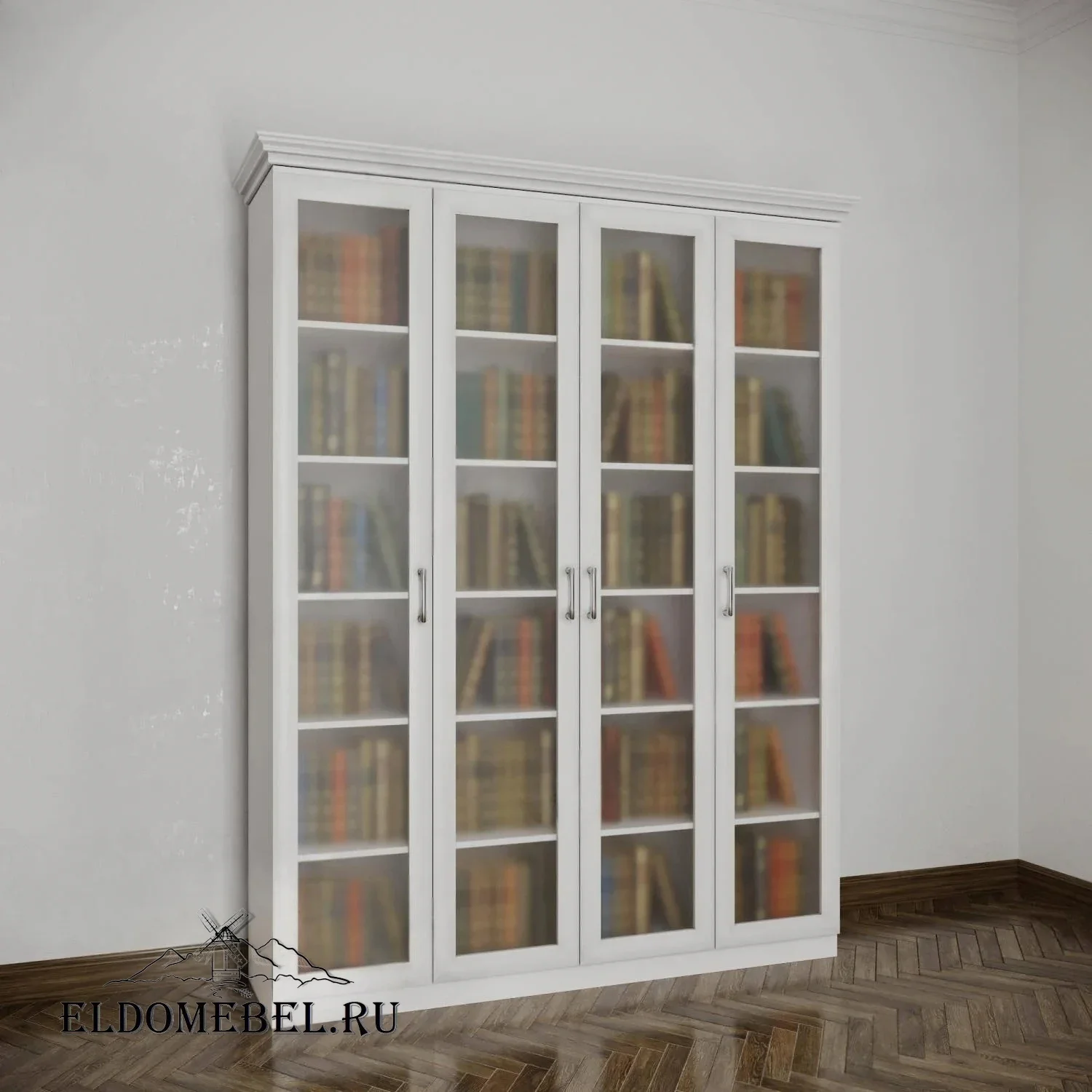 Книжный шкаф 4 №1    стекло сатинат   цвет Стандарт белый
