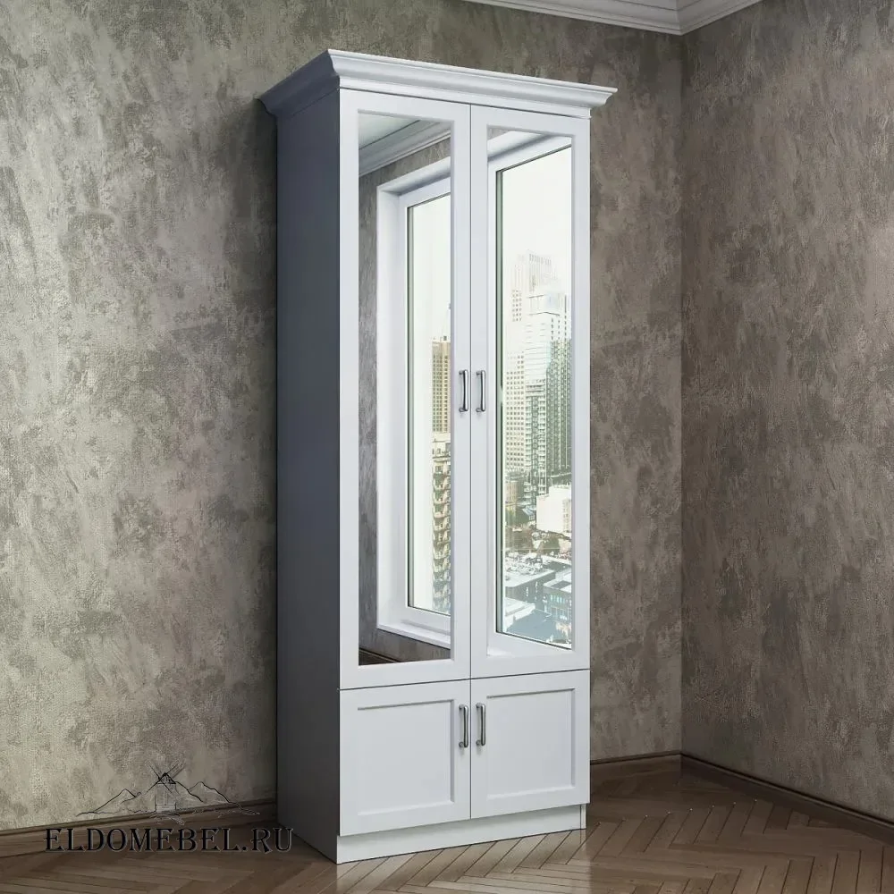 Шкаф с антресолью 2/ 2  с зеркалом     цвет Стандарт белый
