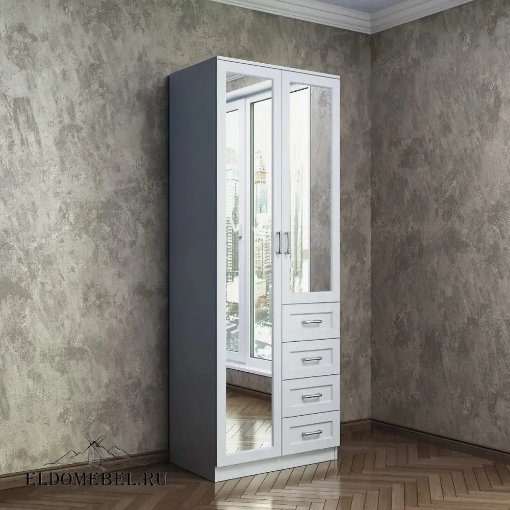 Шкаф 2/ 4  с зеркалом     цвет Стандарт белый