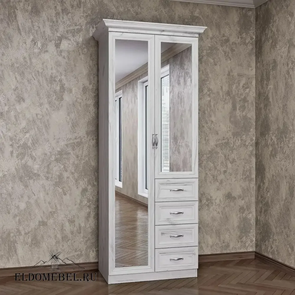 Шкаф 2/ 4  с зеркалом     цвет Дуб крафт белый